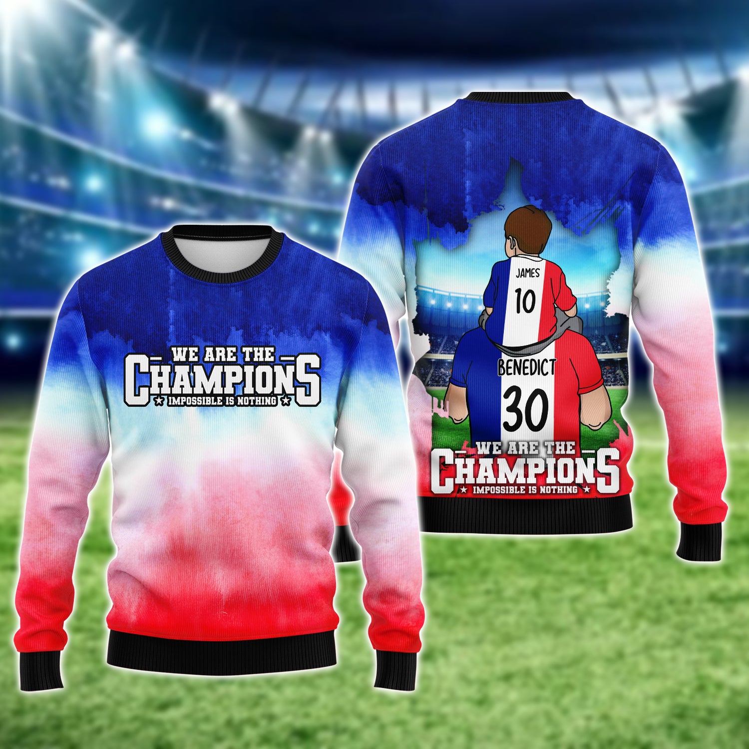 We Are The Champion Tee France Football Fans Son And Dad Graphic Design 3D Printed Tshirt For The Blues Fans Back Custom