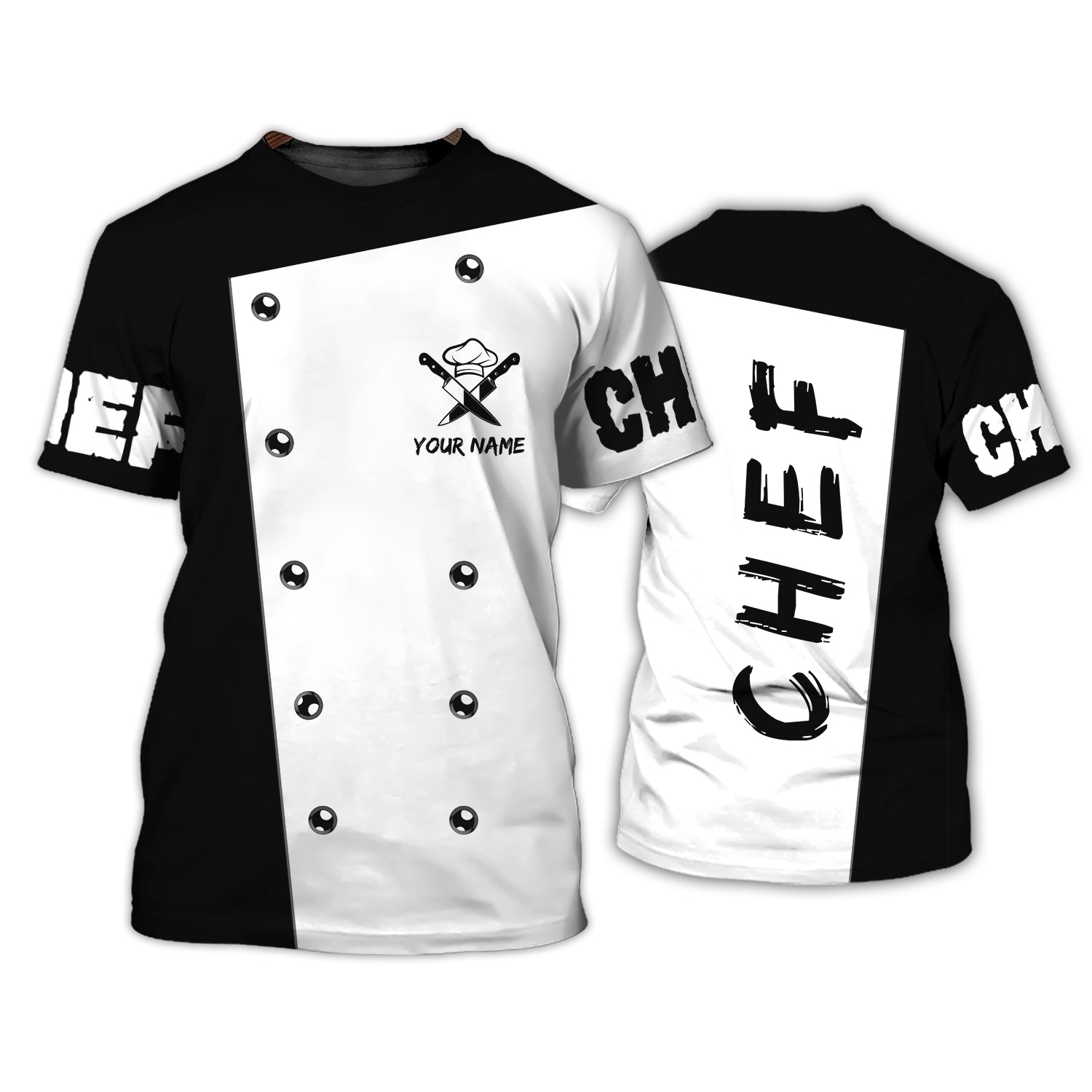 Chef Tshirt Chef 3D All Over Printed Personalized Name 3D Tshirt Gift For Cooks Black & White