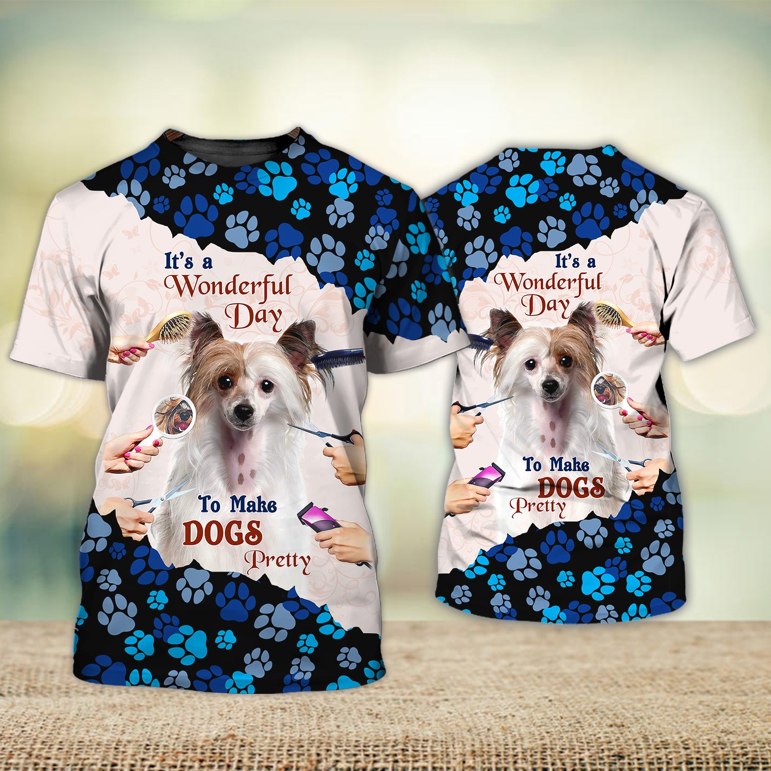 New Version Paw Pet Groomer Uniform Blue Salon Pet Groomer Personalized Name 3D Tshirt 1012