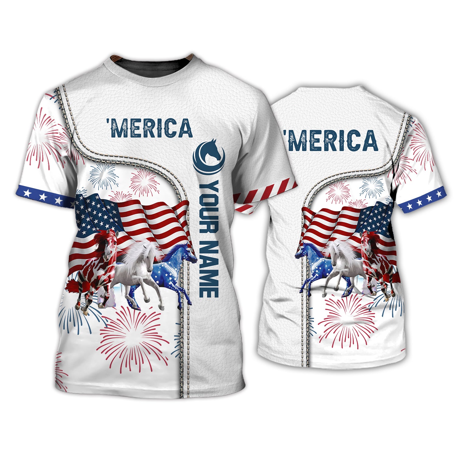 'Merica, Horse,  Personalized Name 3D Tshirt Hdmt