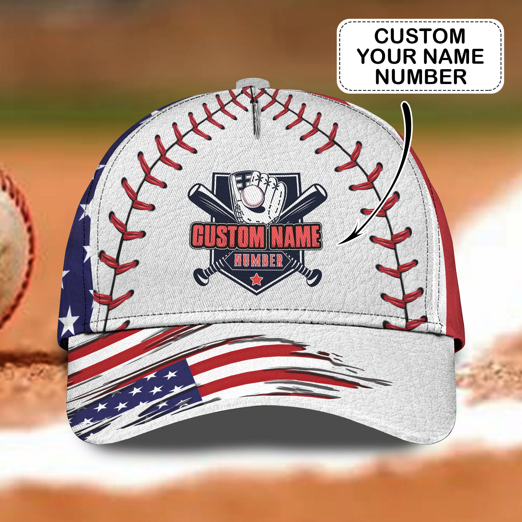 Baseball USA Pride - Personalized Name Cap - Loop- Nt168 - Ct013