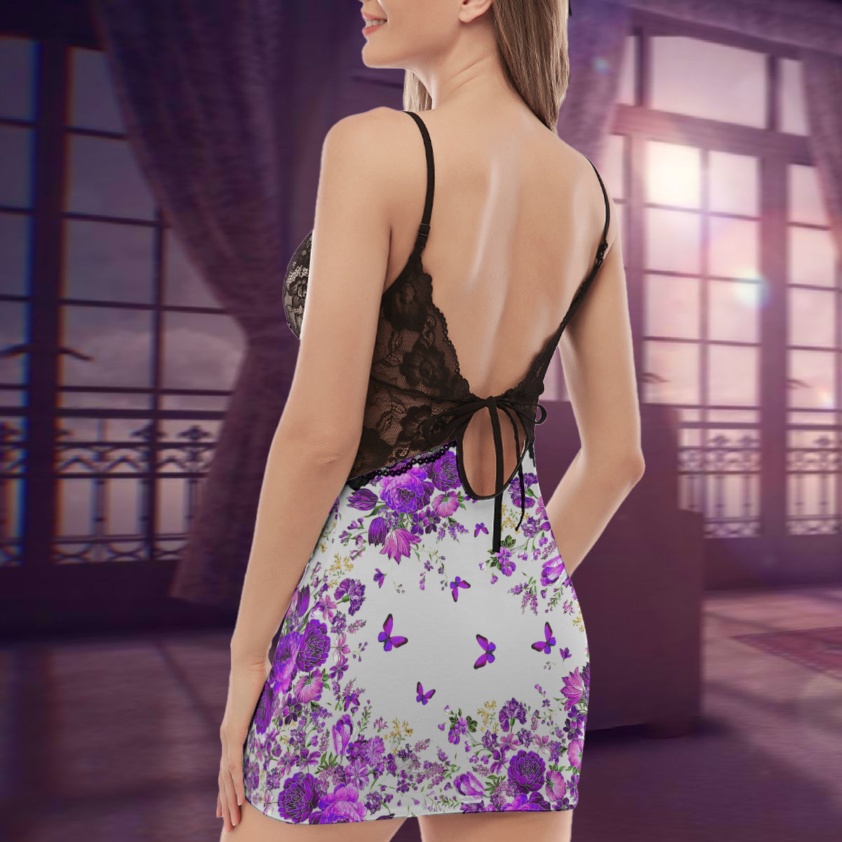 Cat Love - Back Straps Cami Dress With Lace - N94