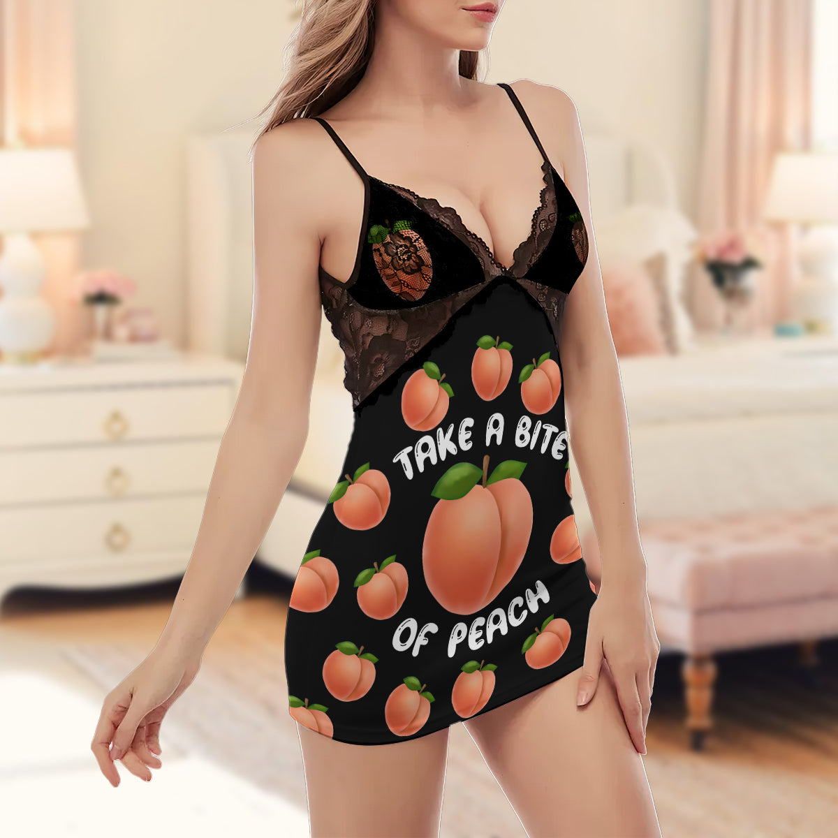 Take A Bite Of Peach - Black Cami Dress