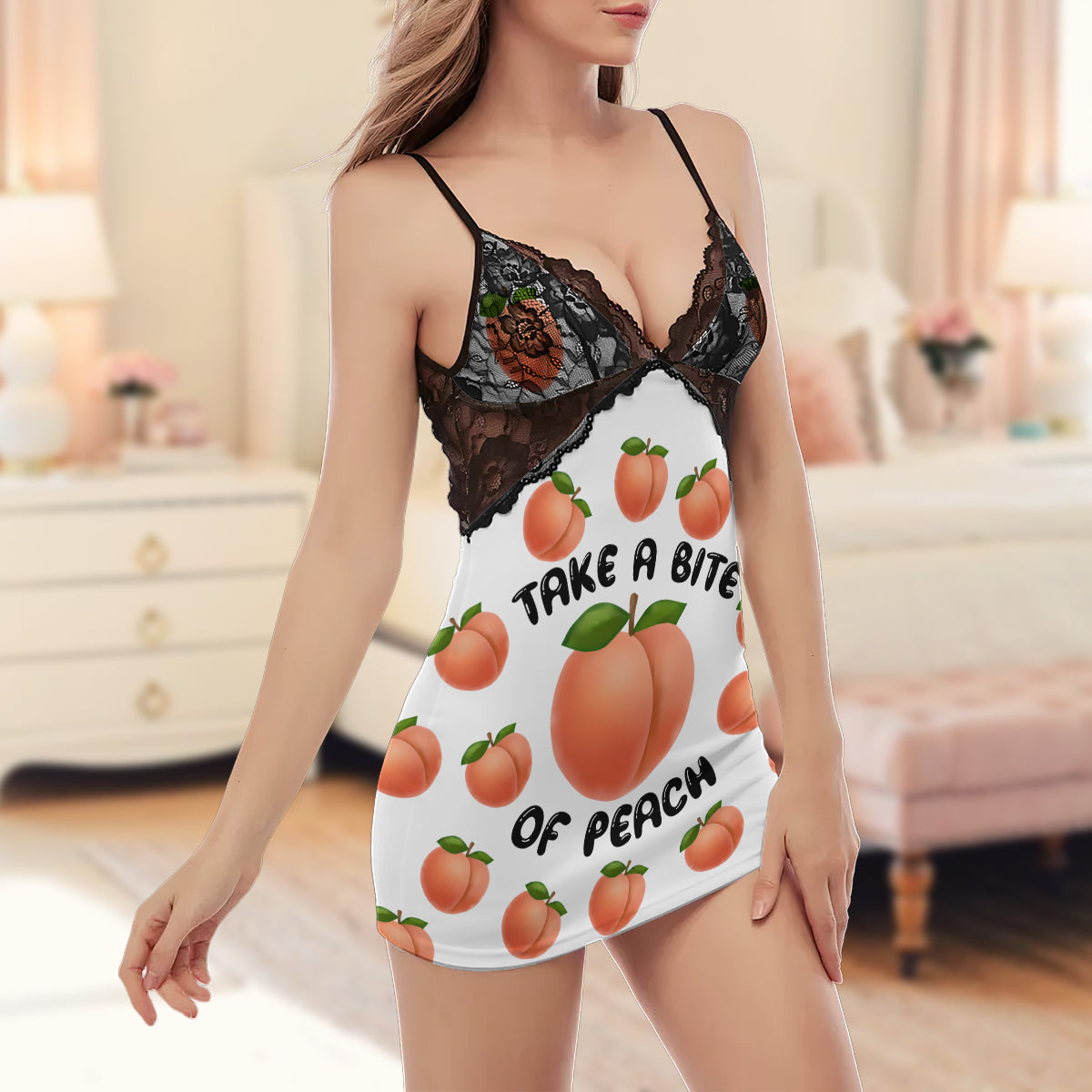 Take A Bite Of Peach - Black Cami Dress