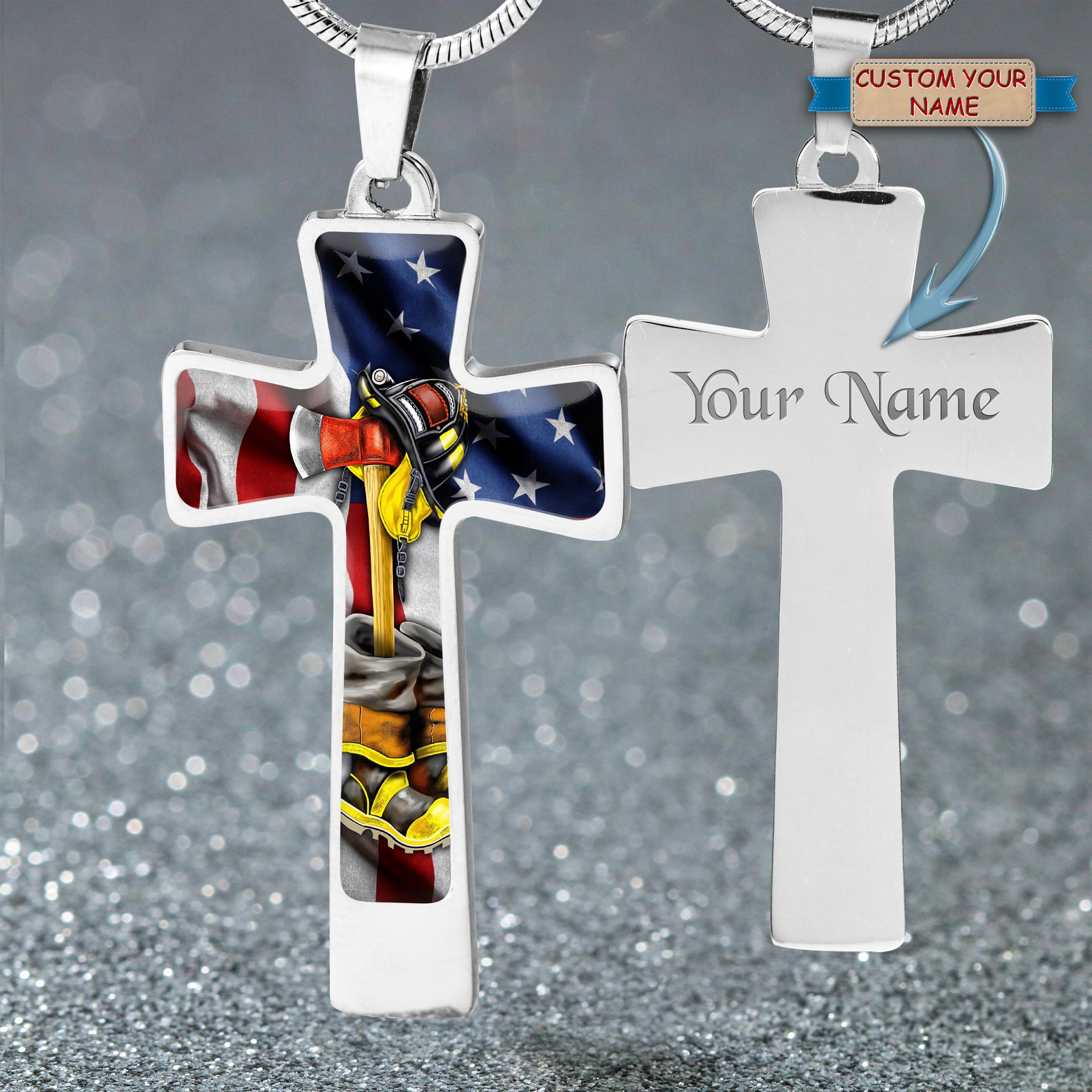 Custom Cross Necklace  - Firefighter - H9h3-428