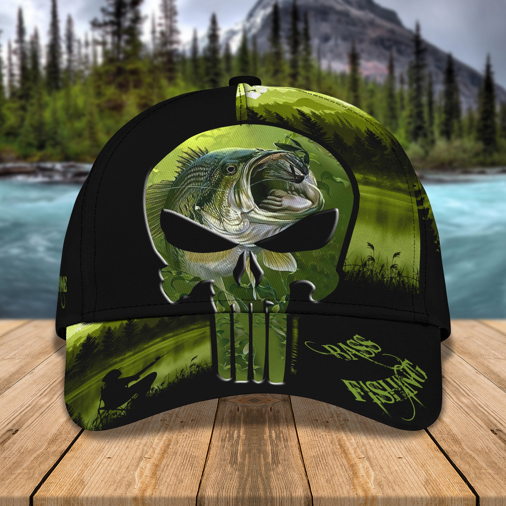 Bass Fishing- Skull- Personalized Name Cap 20 - Lta98