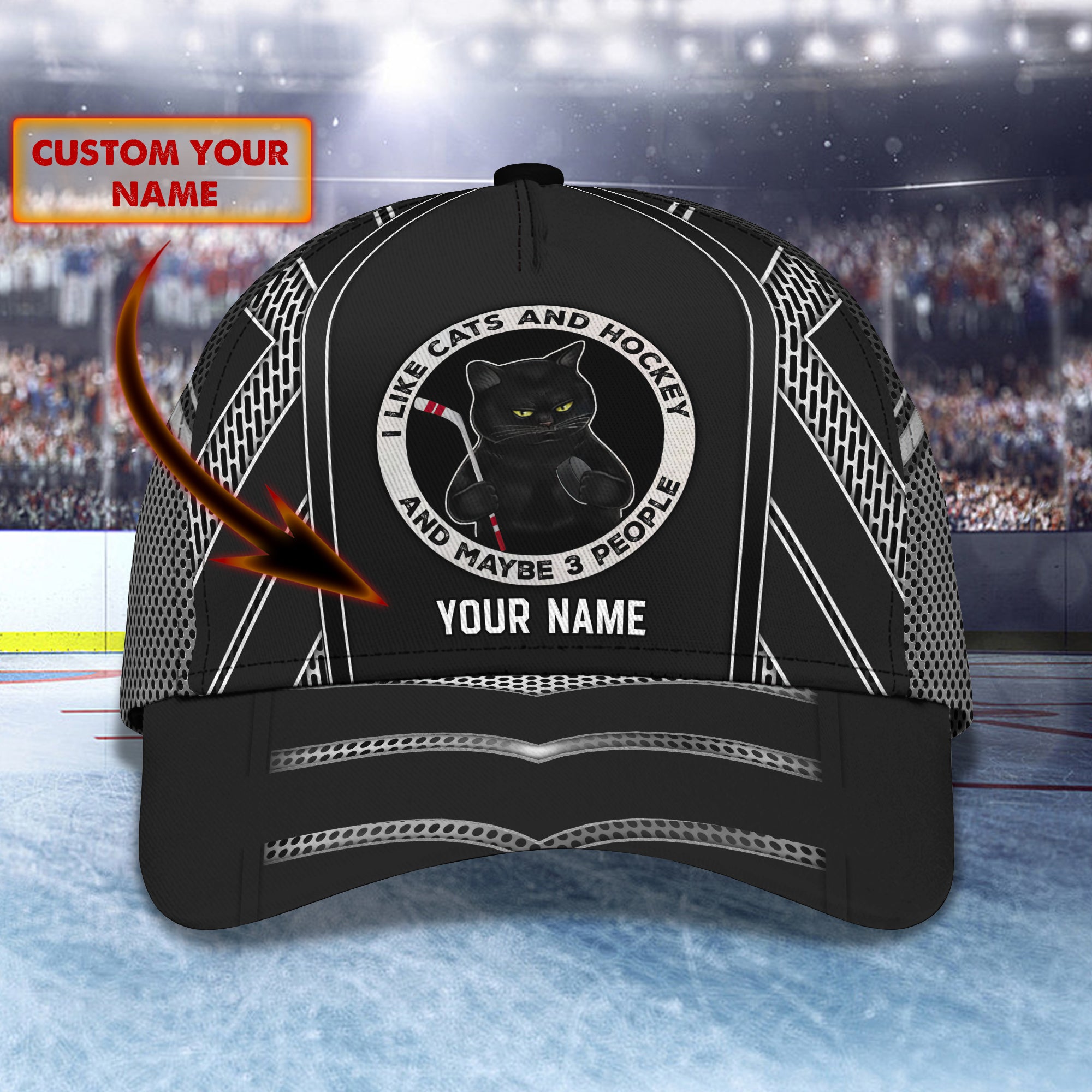 I Like Cat And Hockey- Personalized Name Cap - Loop- T2k-237
