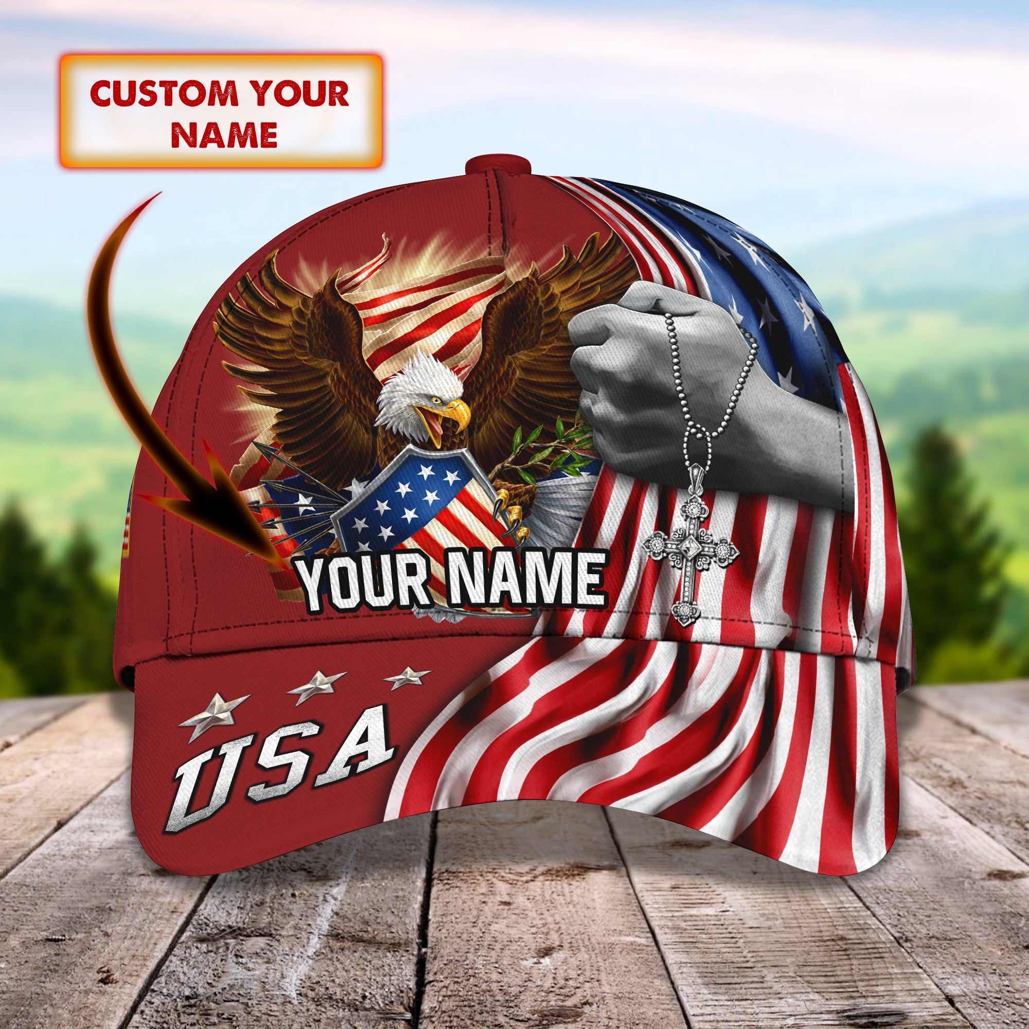 USA - Eagle - Personalized Name Cap 53 - TD96 (Large)