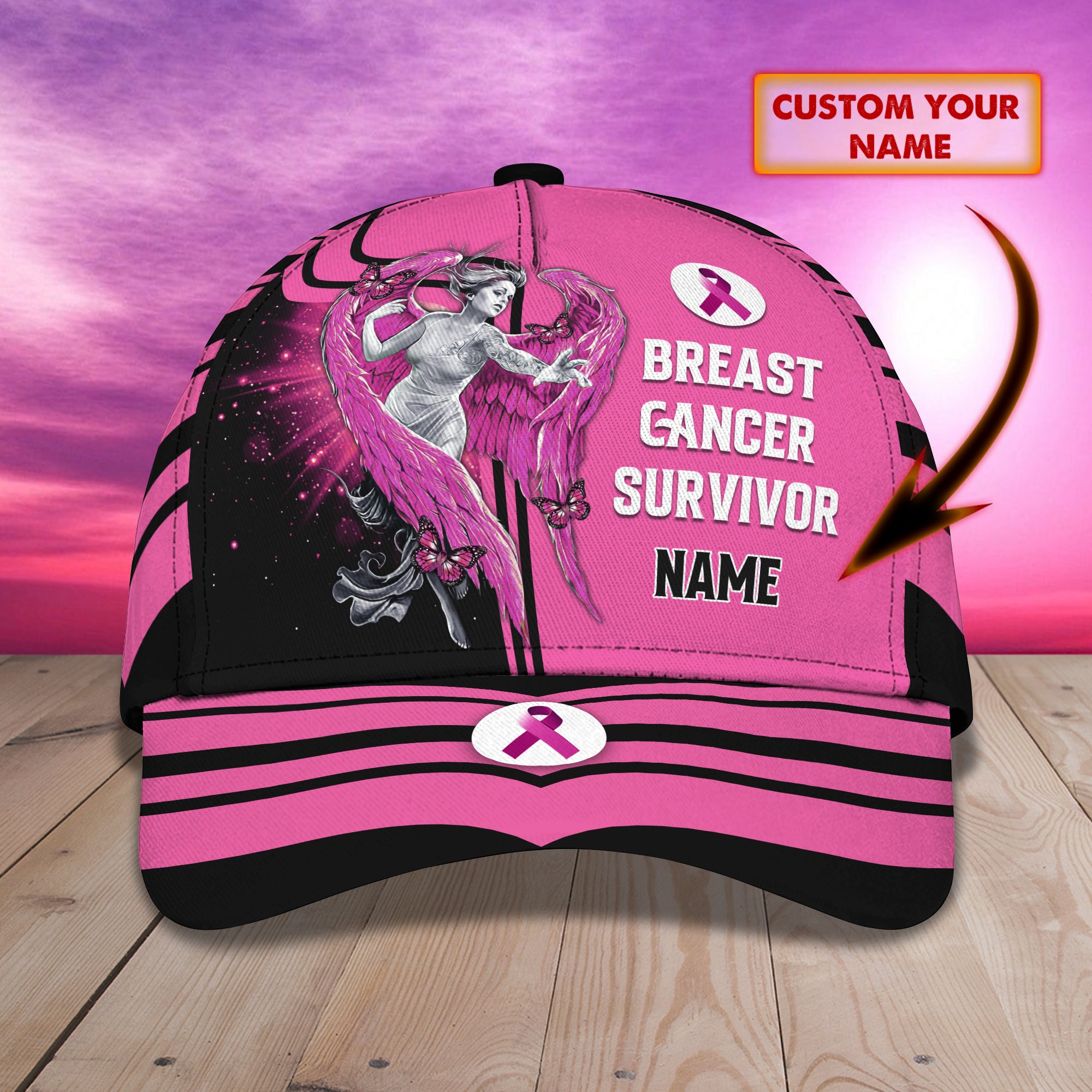 Breast Cancer Survivor- Personalized Name Cap For Breast Cancer Awareness -Loop- T2k-148