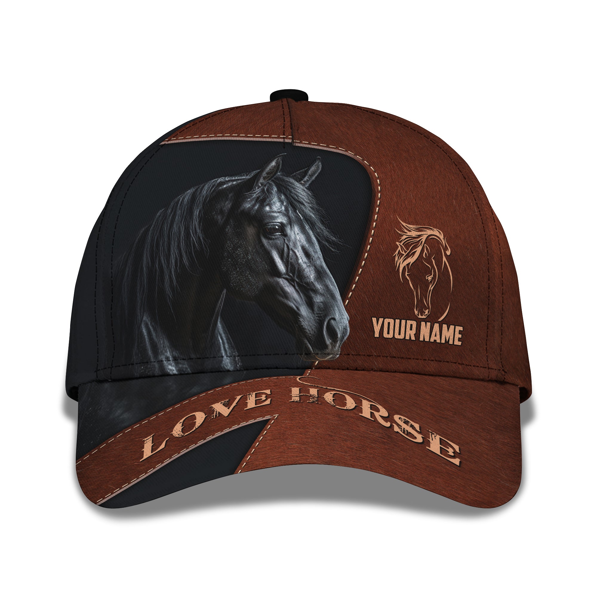 Personalized Relaxed Adjustable Hat Print Black Racing Horse One Size Fit All Hats For Horse Lover