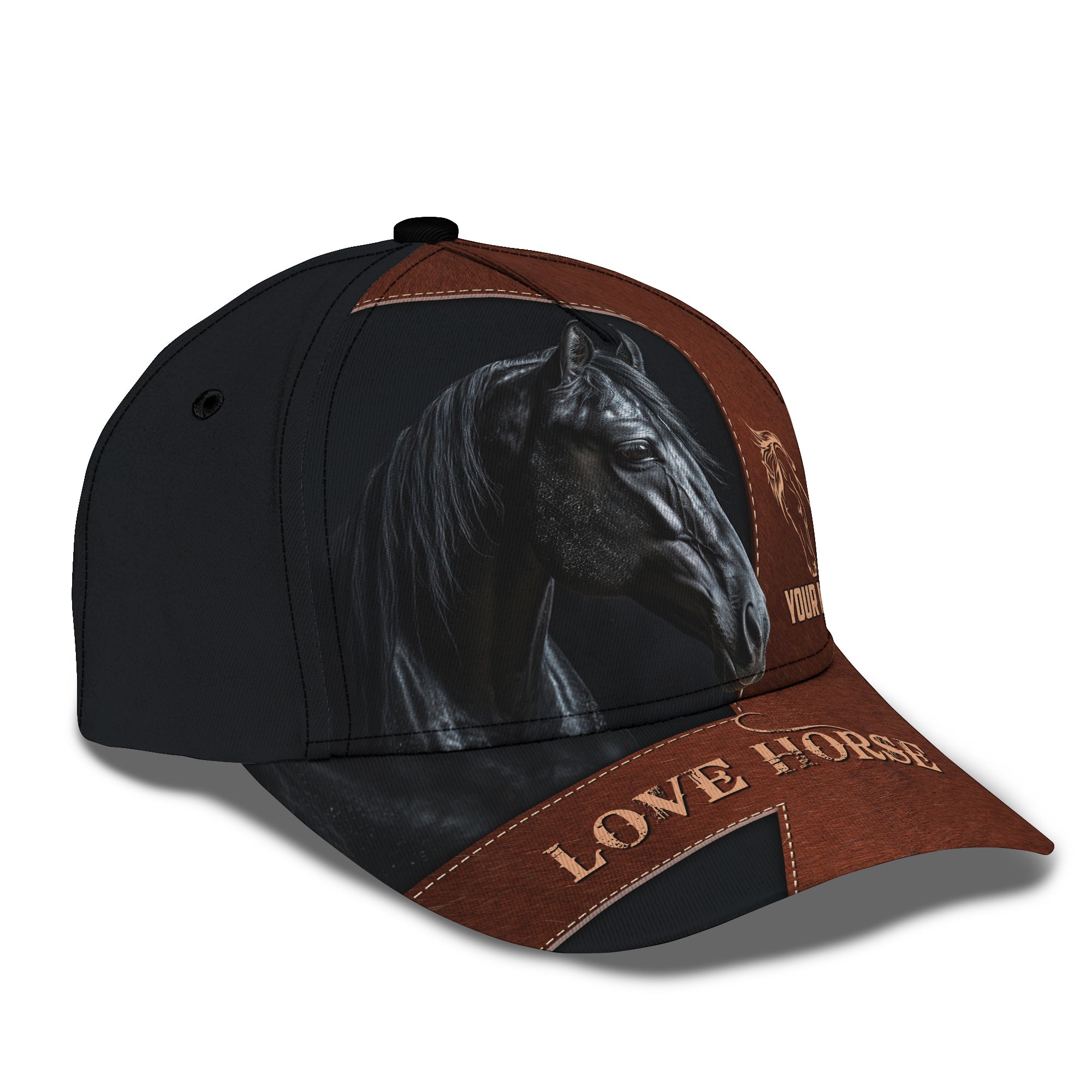 Personalized Relaxed Adjustable Hat Print Black Racing Horse One Size Fit All Hats For Horse Lover