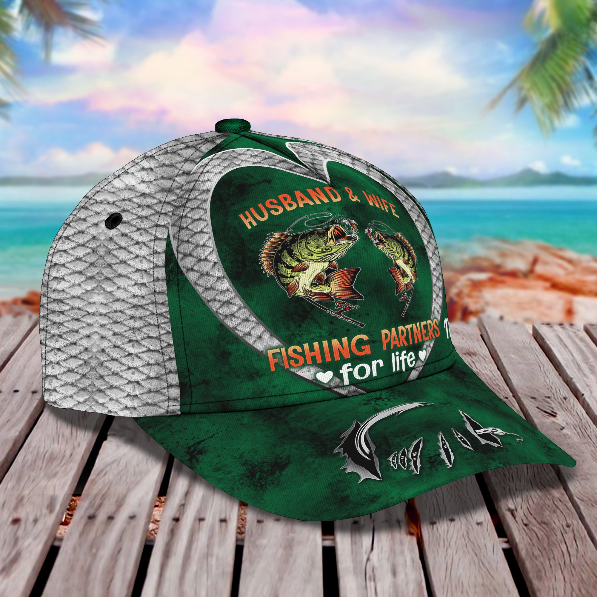 Husband & Wife Fishing Partners For Life - Personalized Name Cap 34 - Tad
