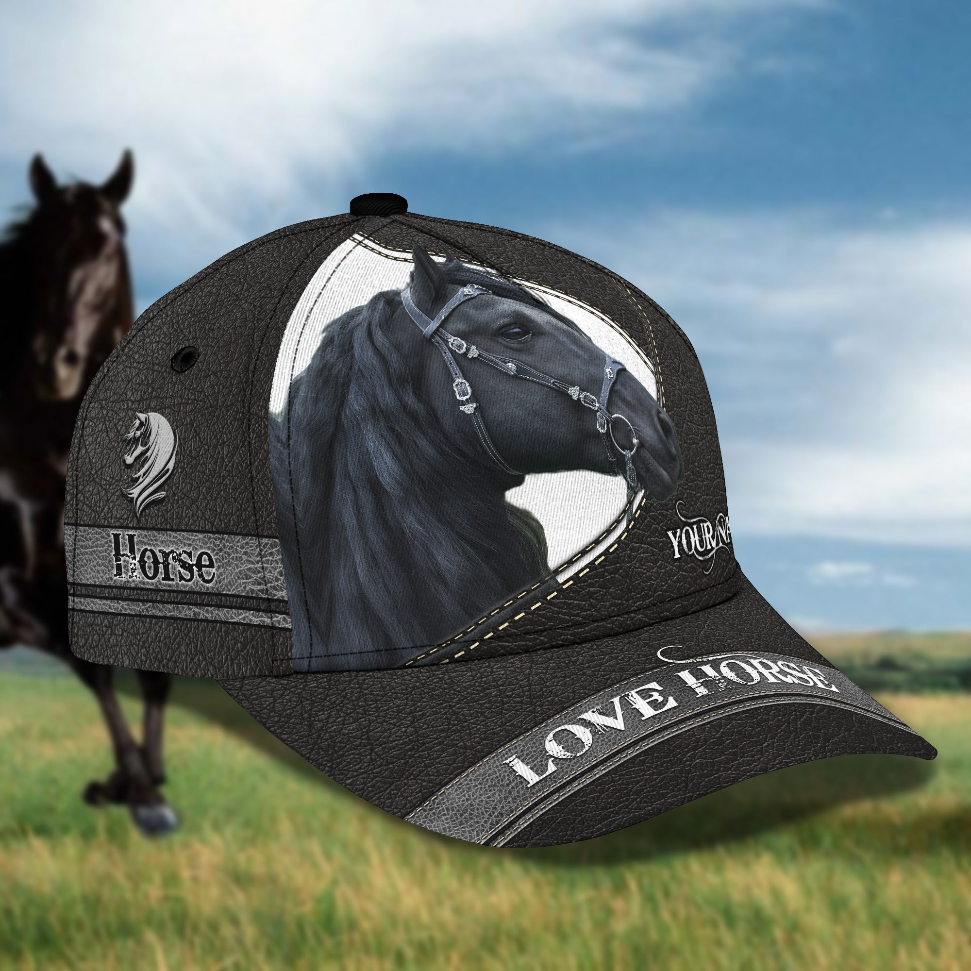 Black horse - Personalized Name Cap - Loop - Lnp-cap-2