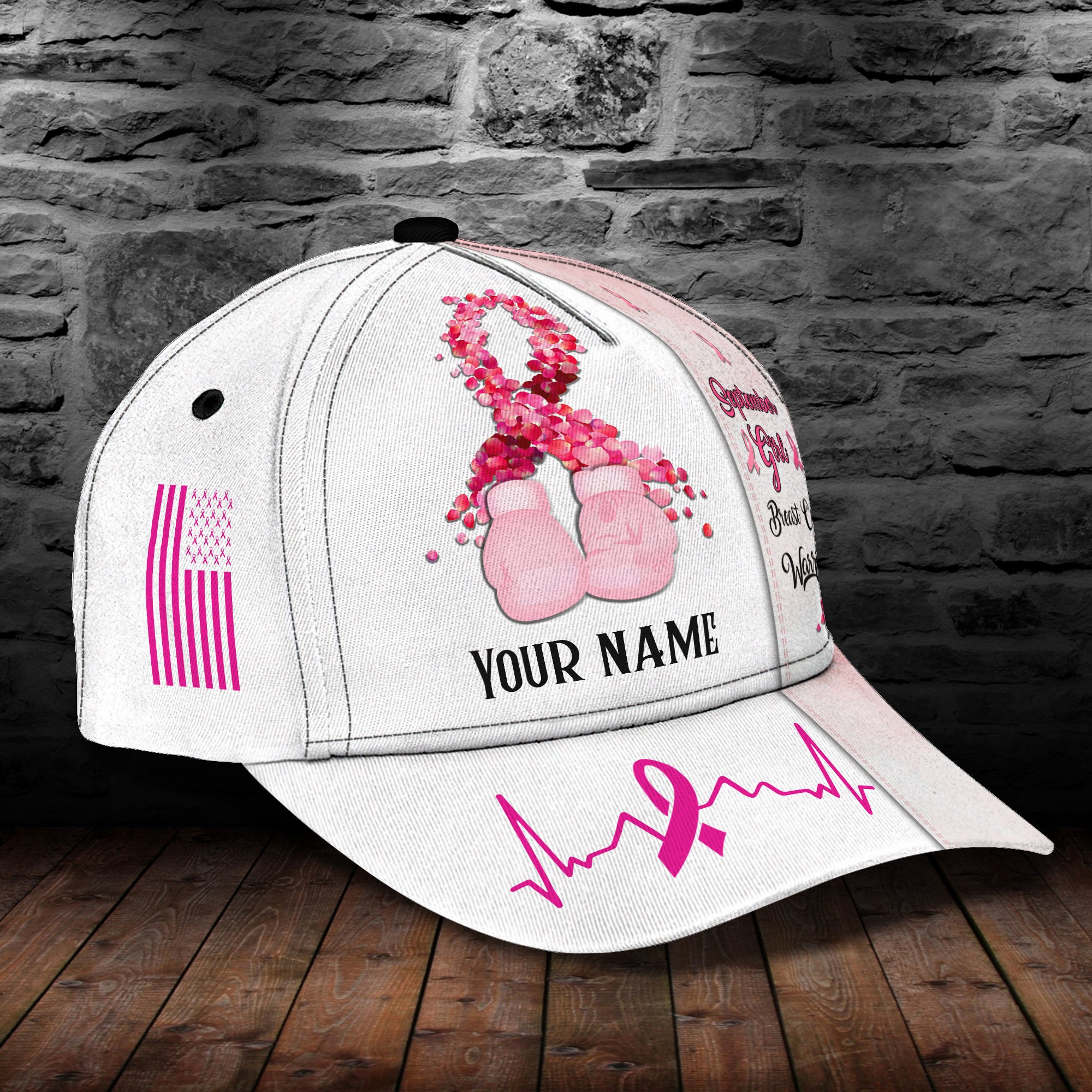 September Girl Breast Cancer Warrior - Personalized Name Cap