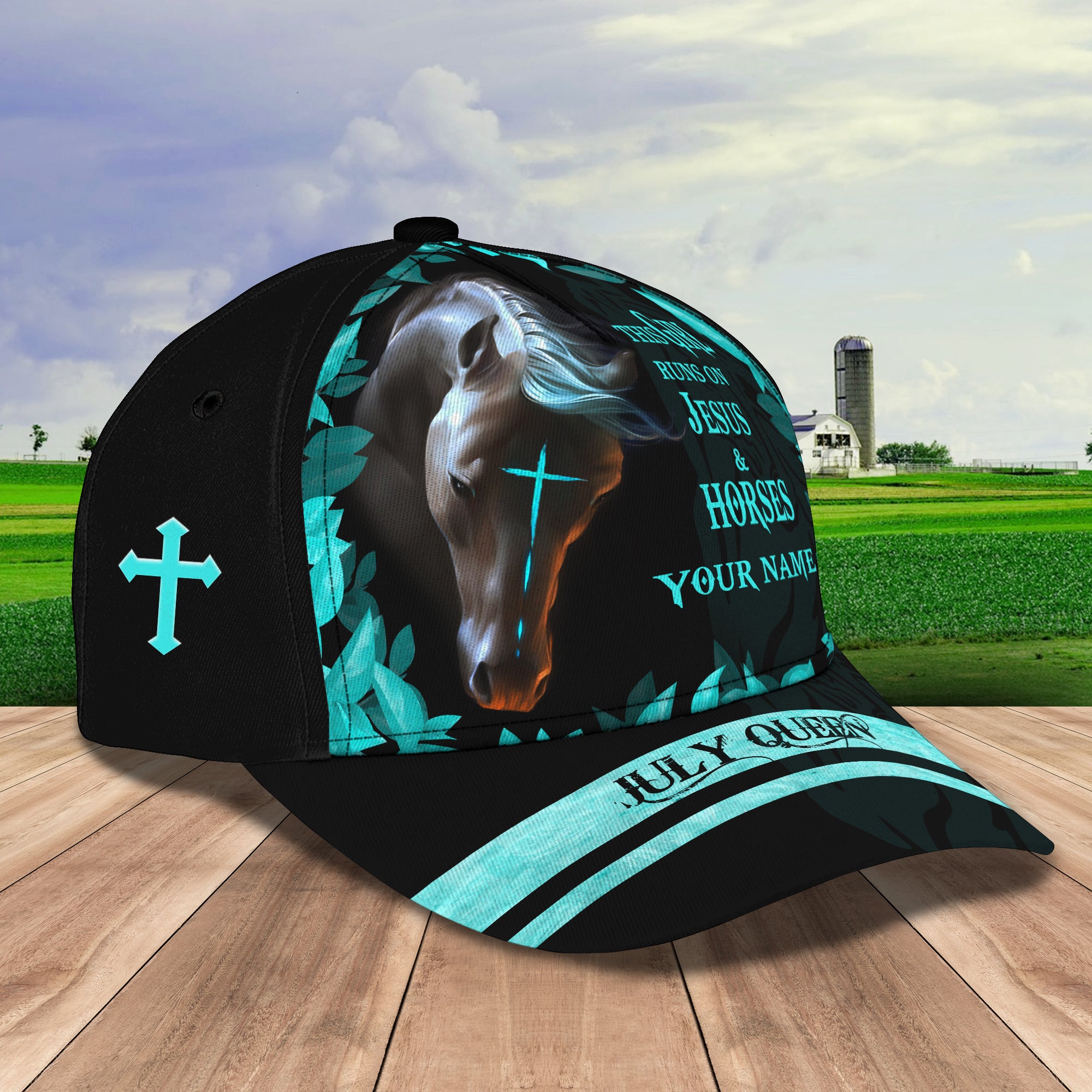This Girl Runs On Jesus & Horses - July Queen - Personalized Name Cap 20 - Tad