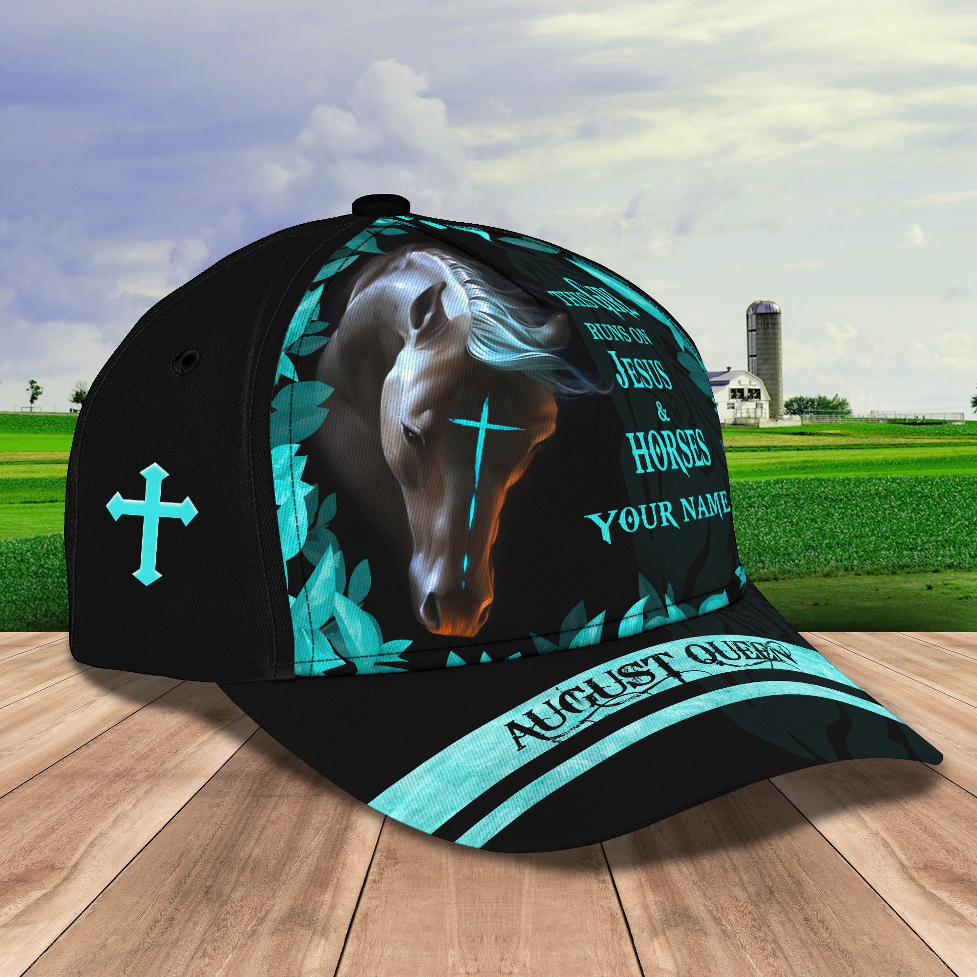This Girl Runs On Jesus & Horses - August Queen - Personalized Name Cap 21 - Tad