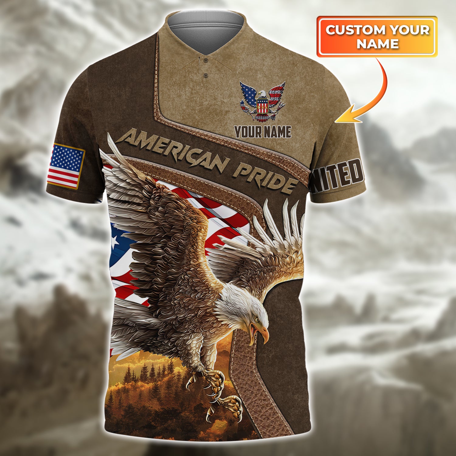 American Pride, Eagle,  Personalized Name 3D Polo Shirt 11, NBTT