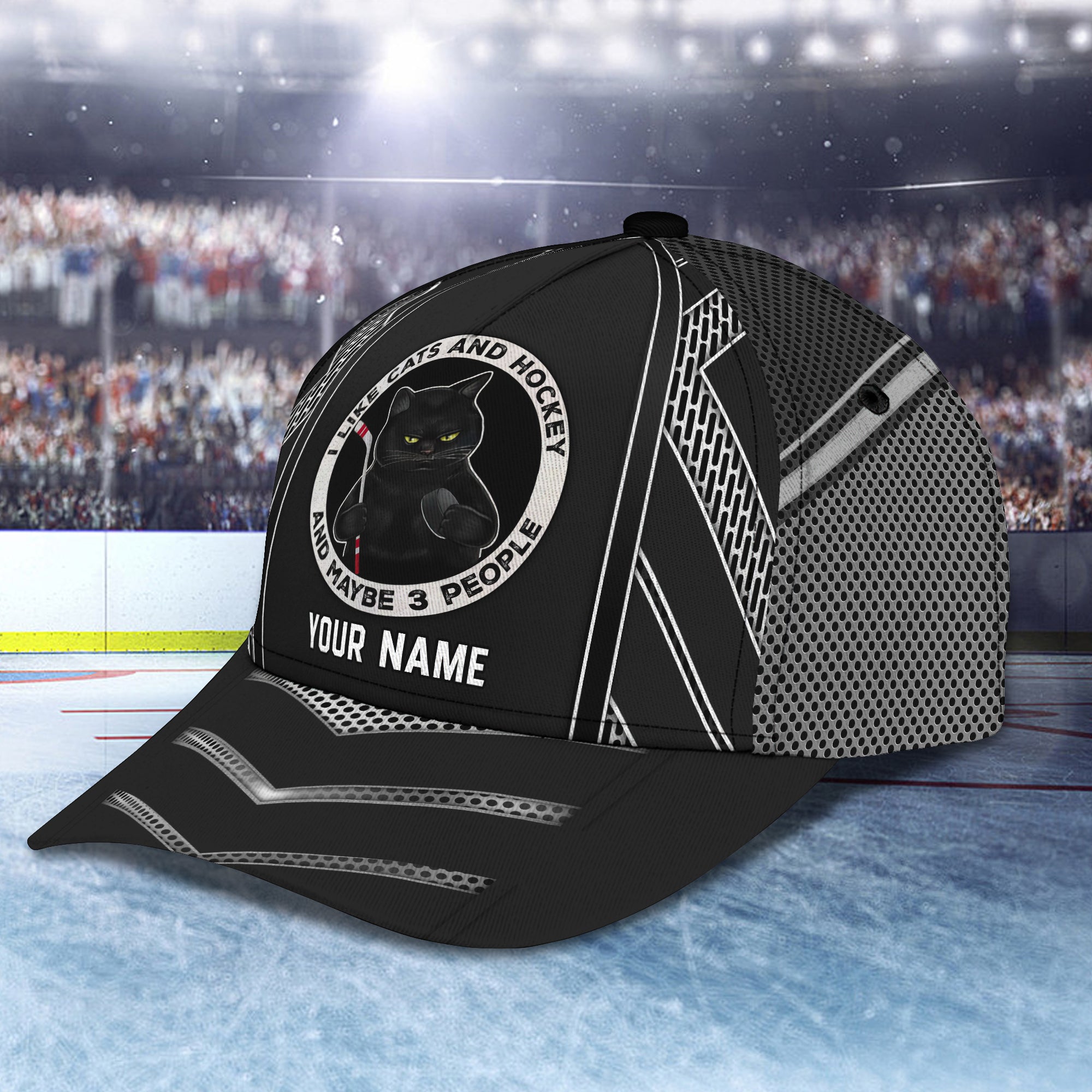 I Like Cat And Hockey- Personalized Name Cap - Loop- T2k-237