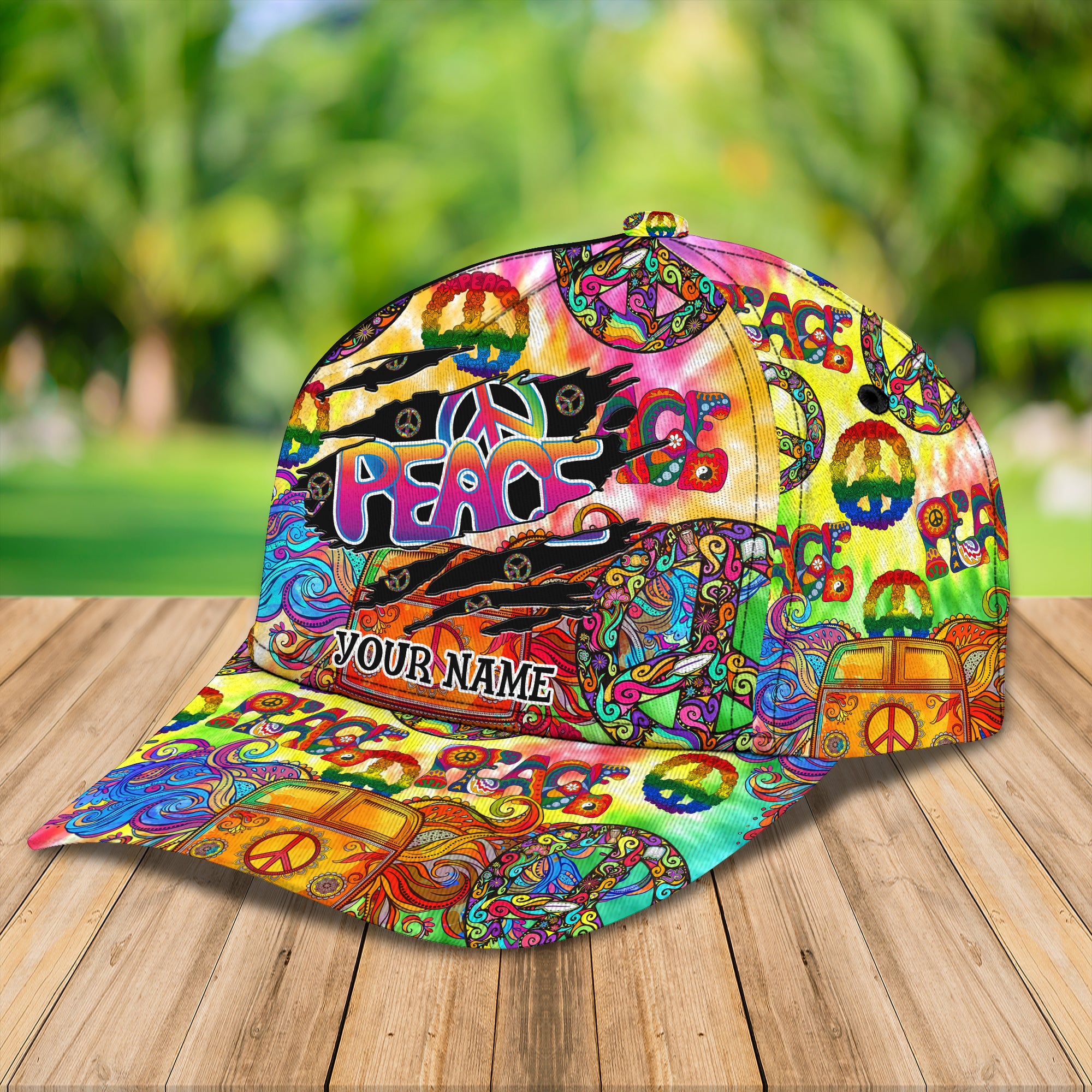 Hippie Peace - Personalized Name Cap - Loop - H9h3-472