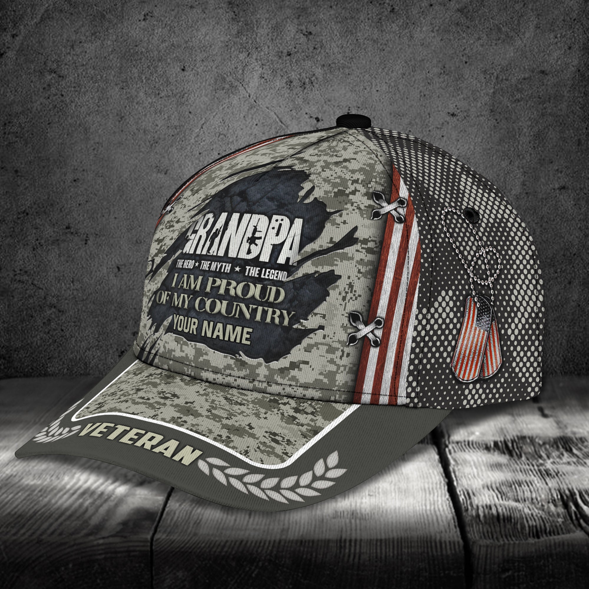 Grandpa Veteran - Loop - Personalized Name Cap - H9h3-496