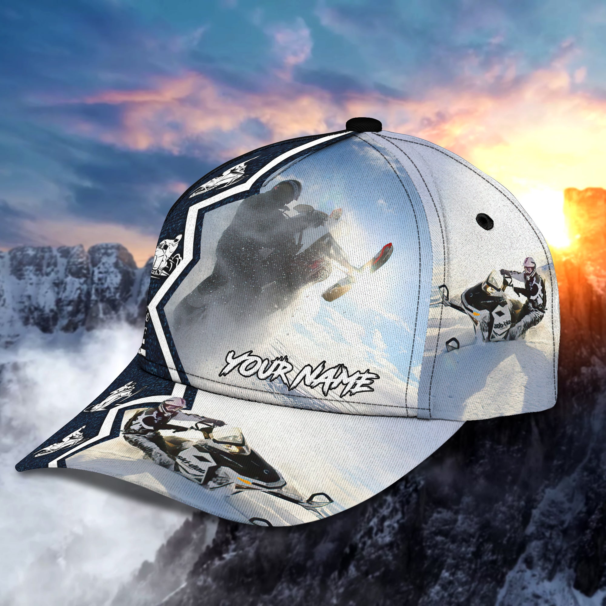 Snow Mobile  - Personalized Name Cap - Hdmt