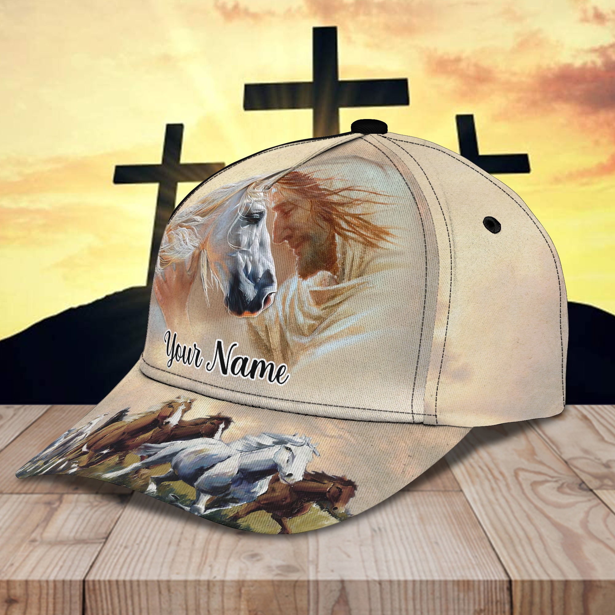 Jesus and Horse - Personalized Name Cap - Boom