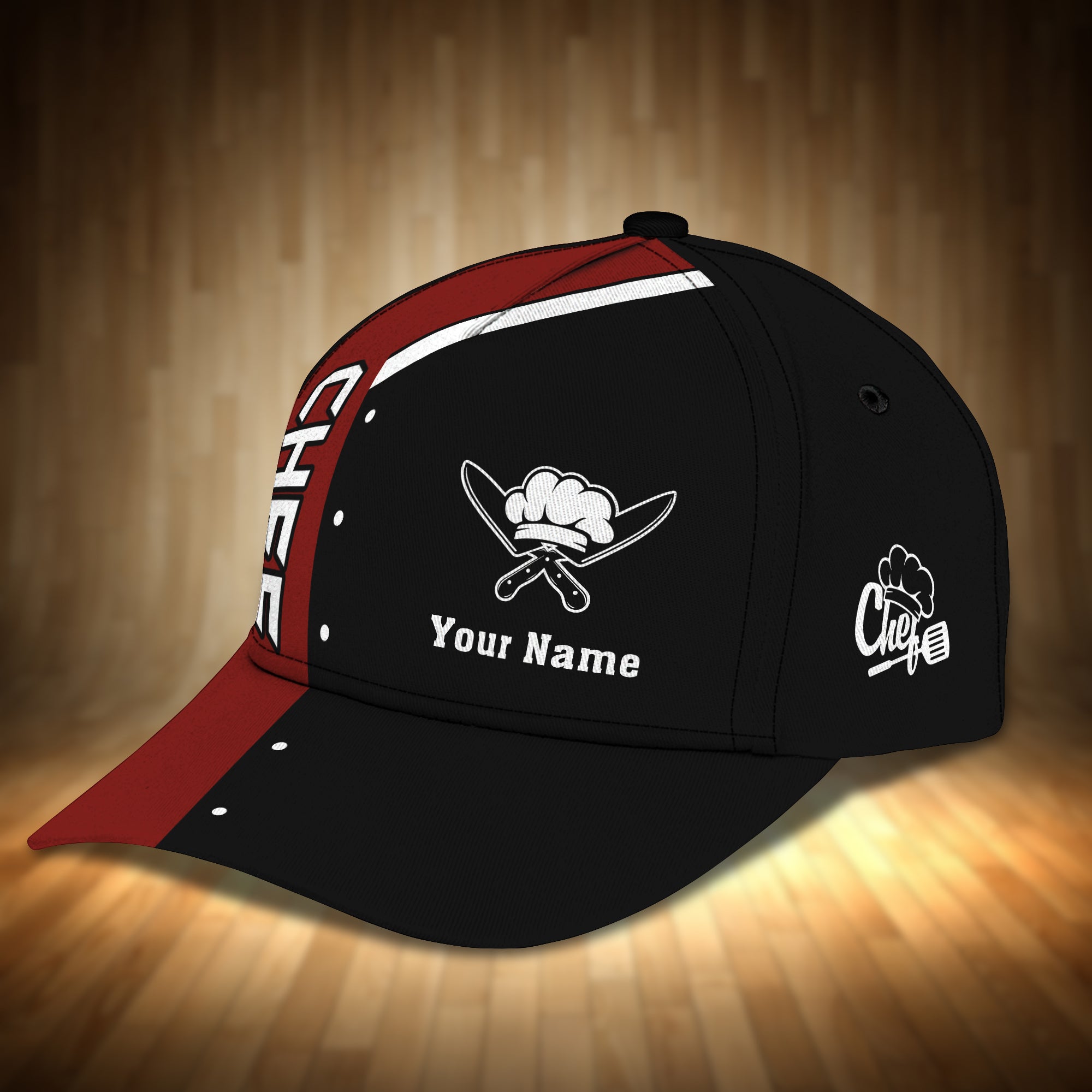 Chef Cook Personalized Name Cap 18 Black & Red