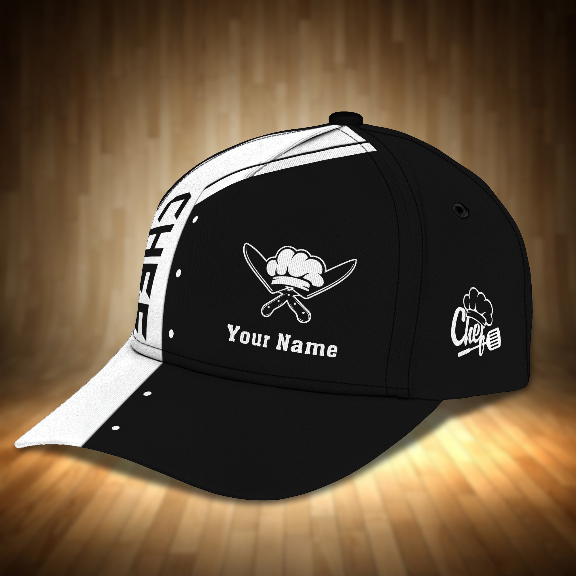 Chef Cook Personalized Name Cap 19 RinC98 Black & White