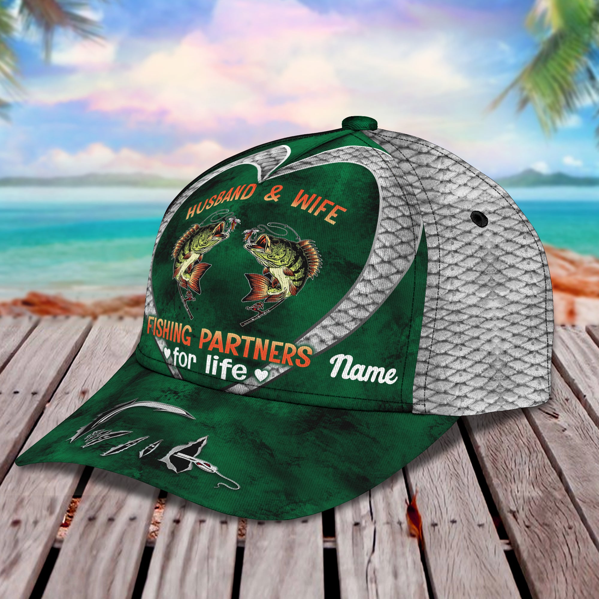 Husband & Wife Fishing Partners For Life - Personalized Name Cap 34 - Tad