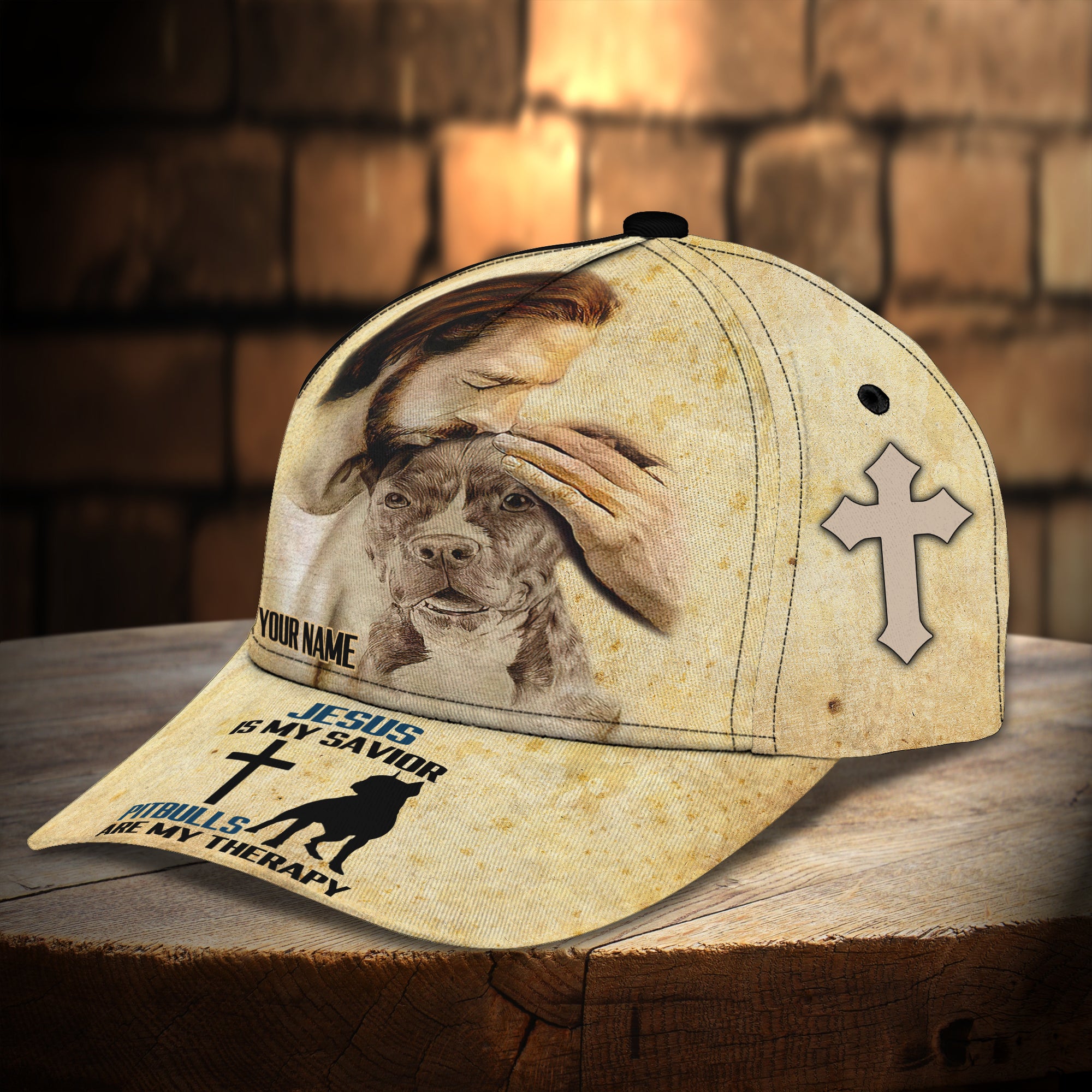 Jesus Is My Savior Pitbulls Is My Therapy - Personalized Name Cap -Loop- T2k -141