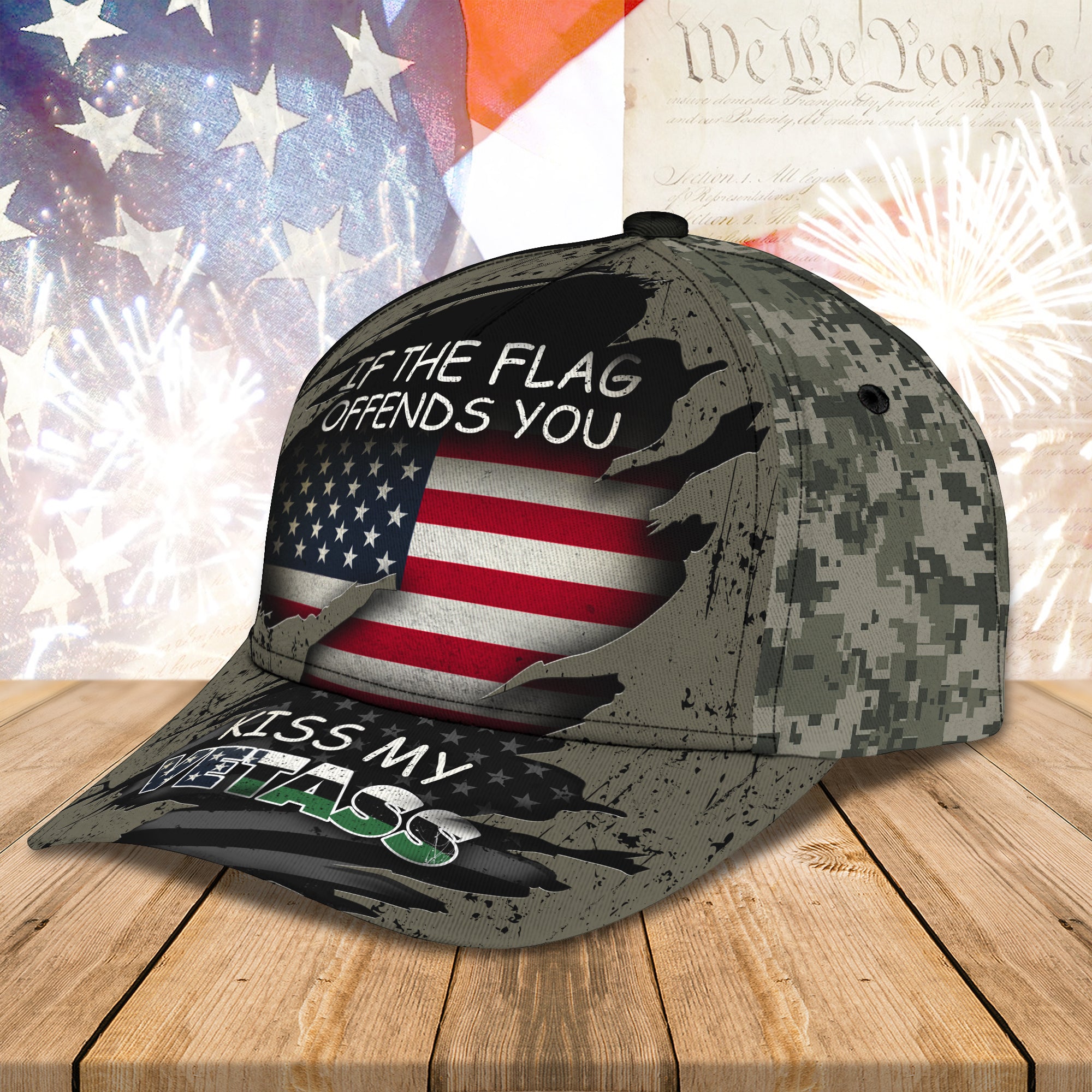 If The Flag Offends You, Kiss My Vetass - Personalized Name Cap - Nmd 50