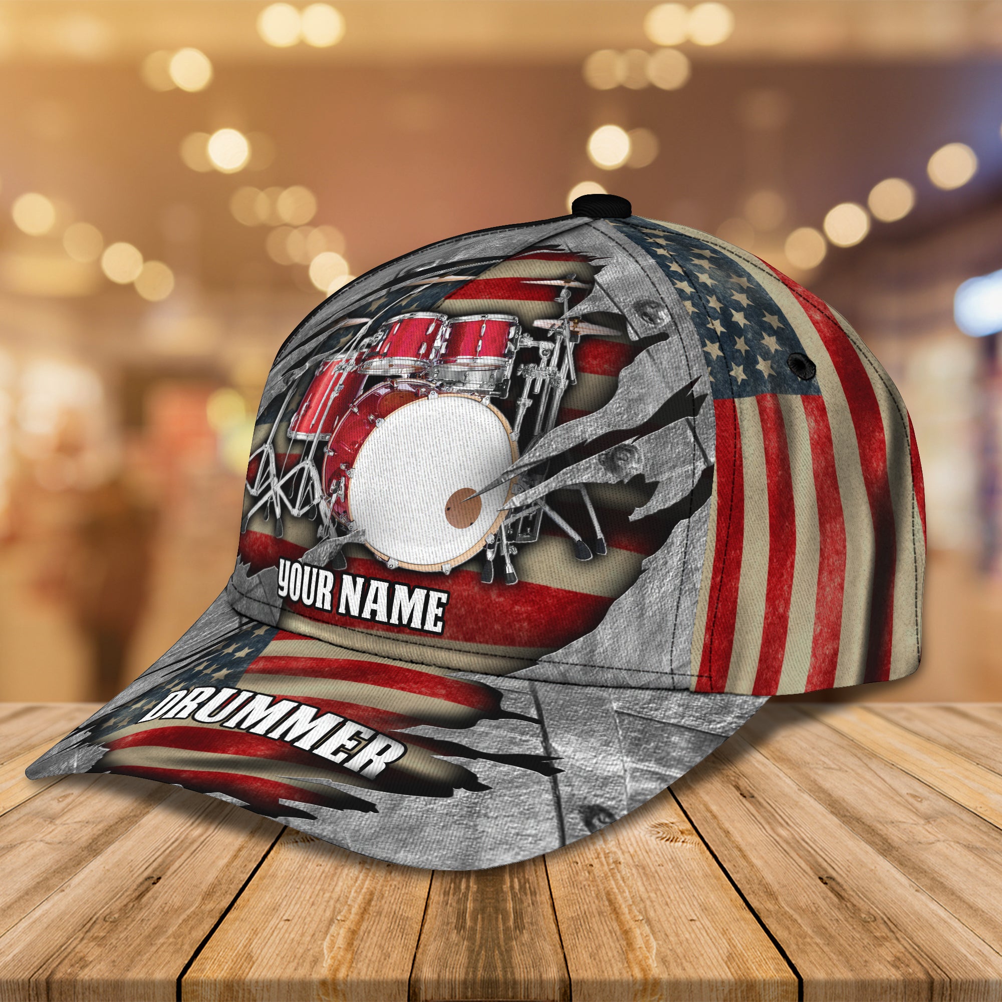 America Flag Drummer- Personalized Name Cap - HN95