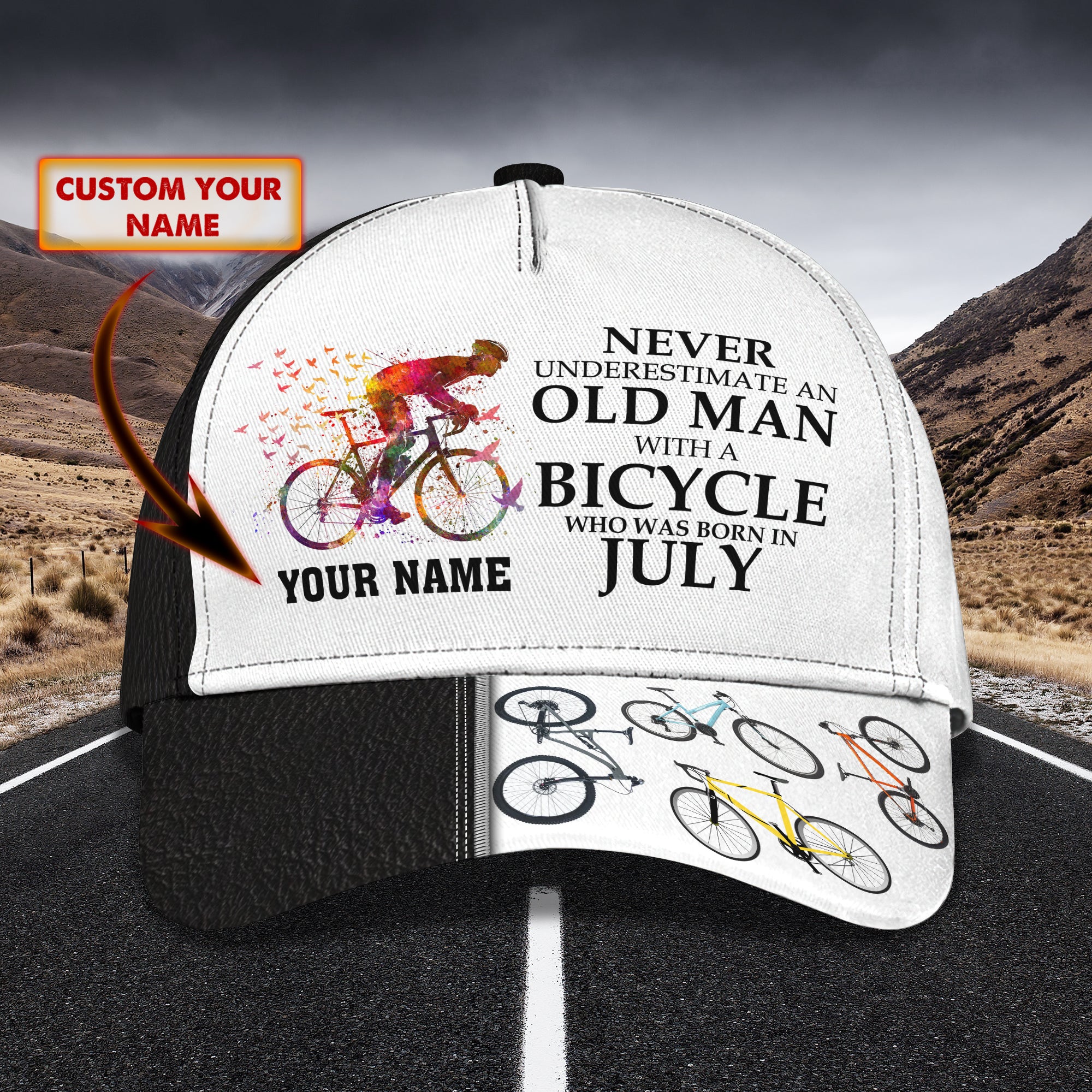 Old Man With A Bicycle - Personalized Name Cap - Vtm99 July