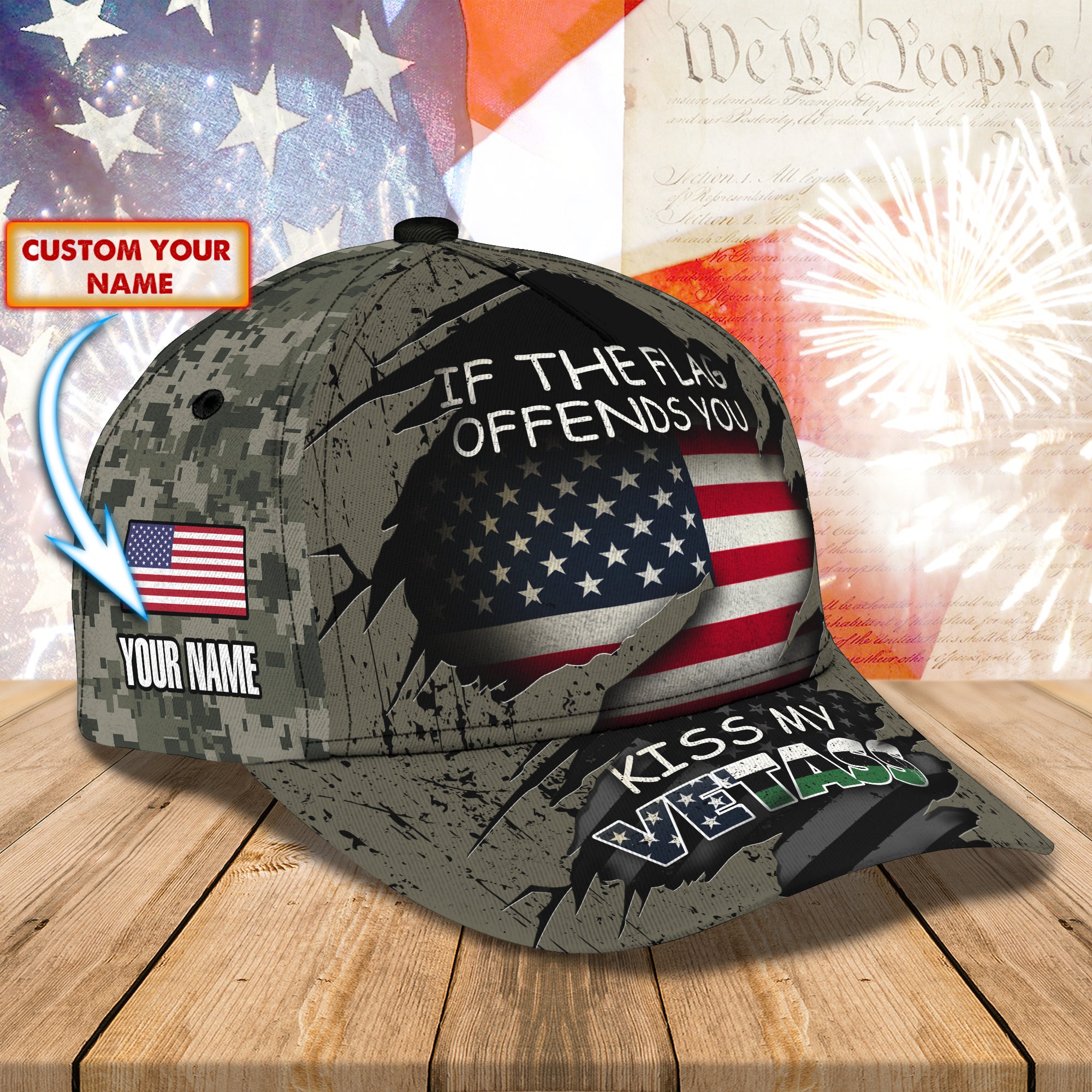 If The Flag Offends You, Kiss My Vetass - Personalized Name Cap - Nmd 50
