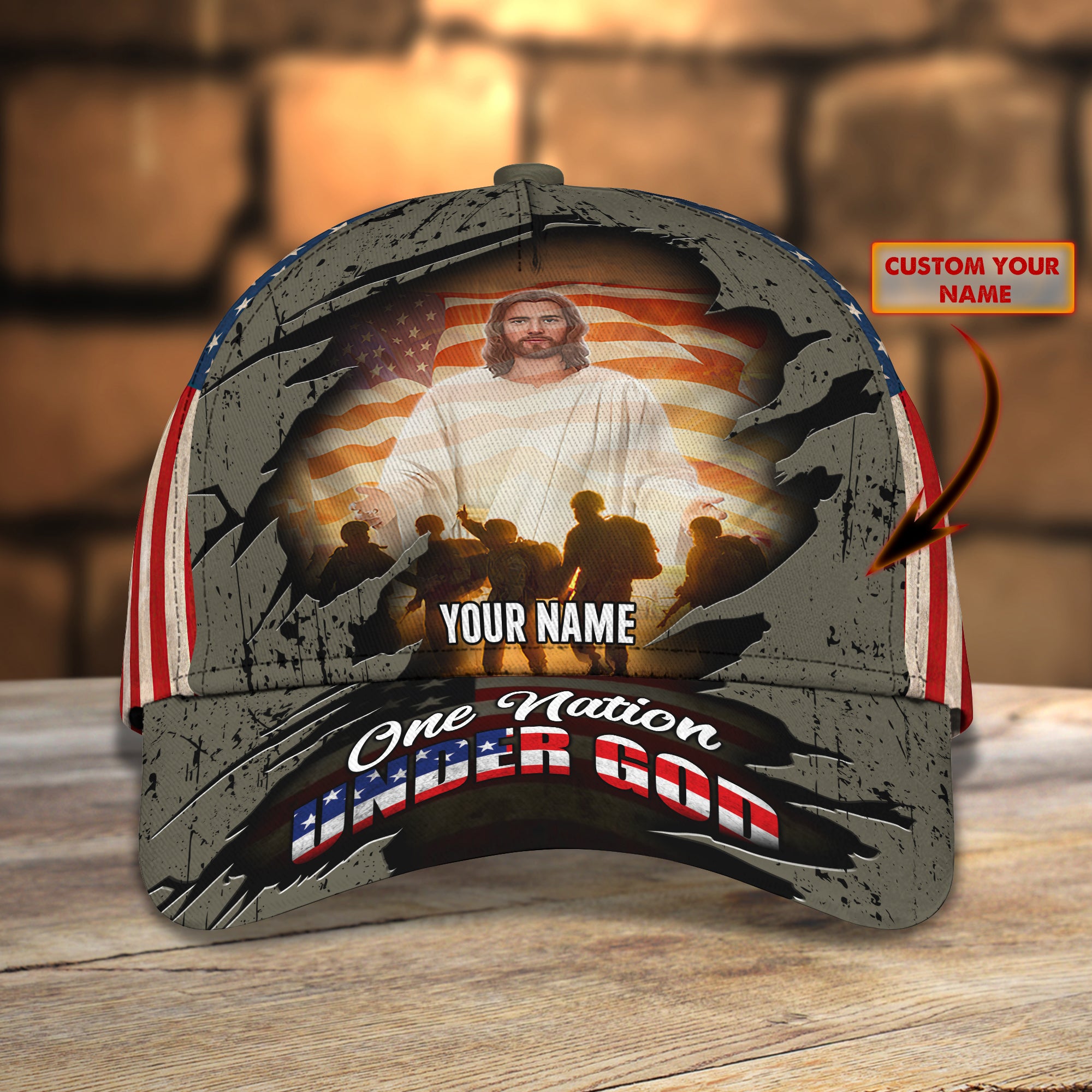 Veteran - One Nation Under God - Personalized Name Cap C84 - Lta98