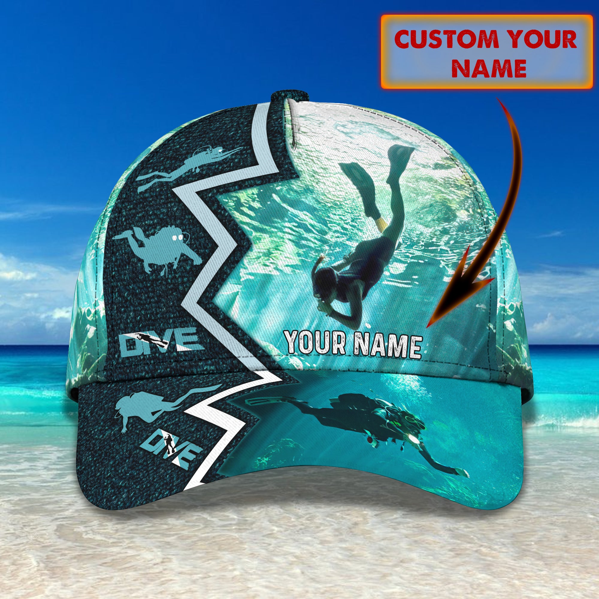 Scuba Diving - Personalized Name Cap