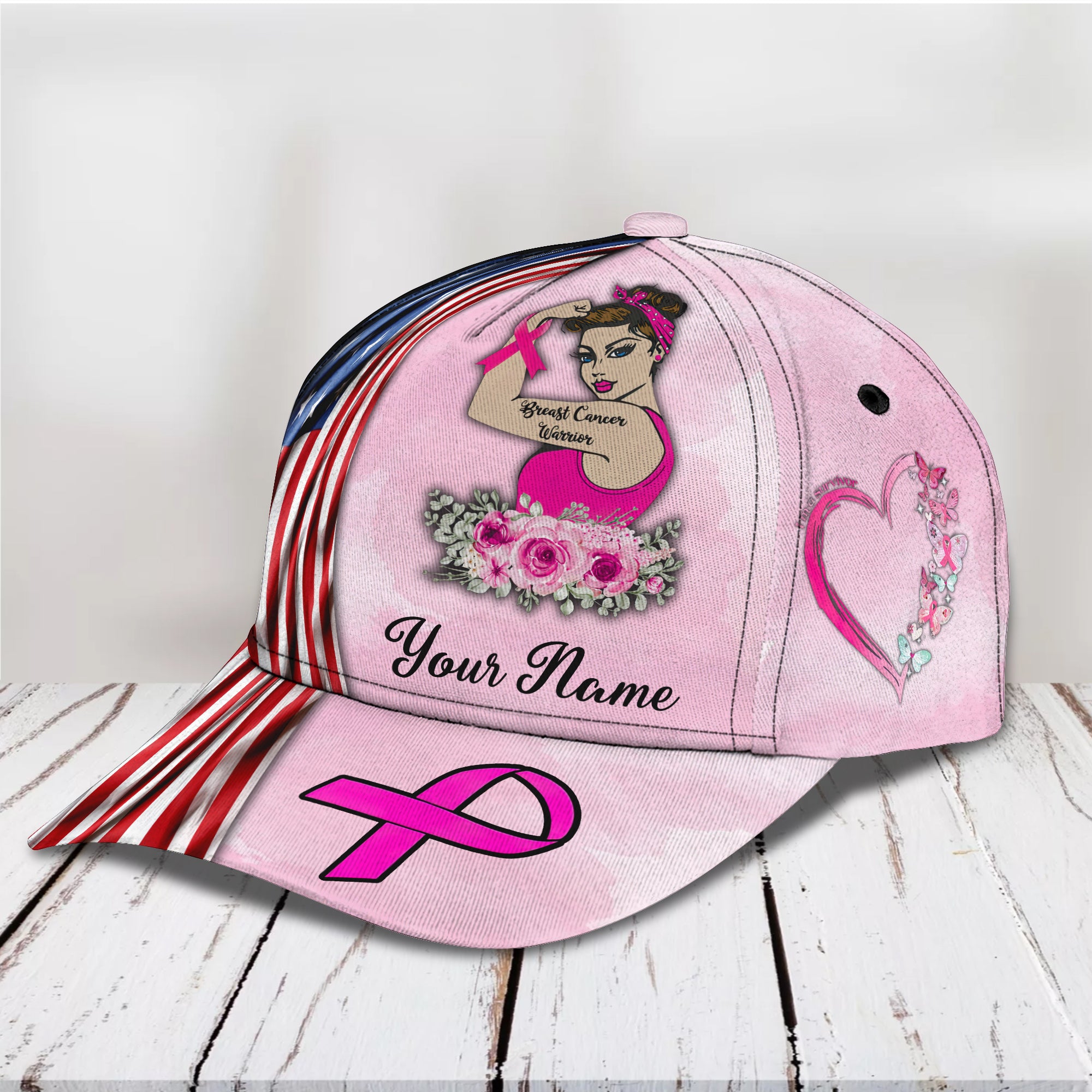 Breast Cancer Awareness 5 - Personalized Name Cap - Nsd99