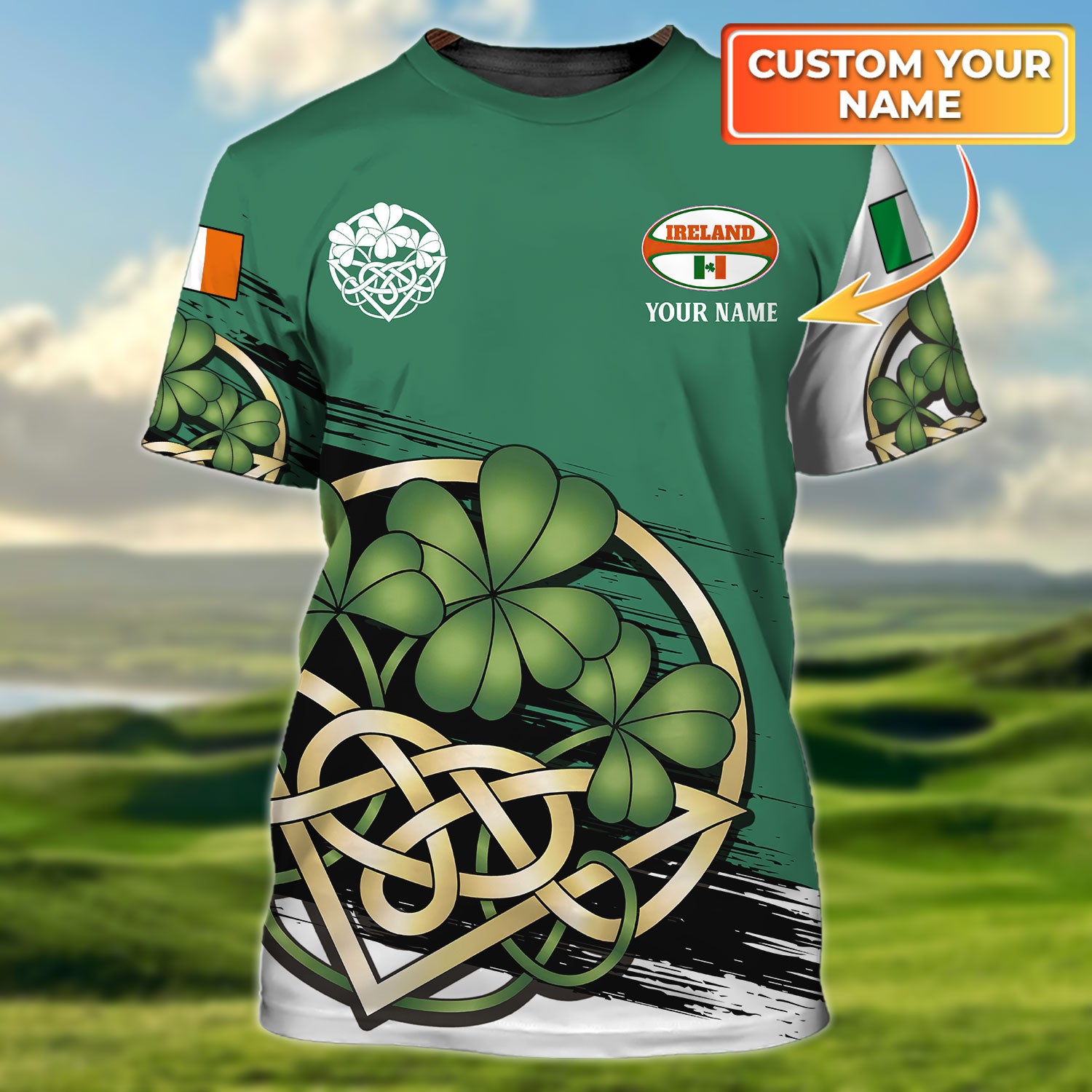 Ireland- Rugby Style - Personalized Name 3D Tshirt  - T2K - 560