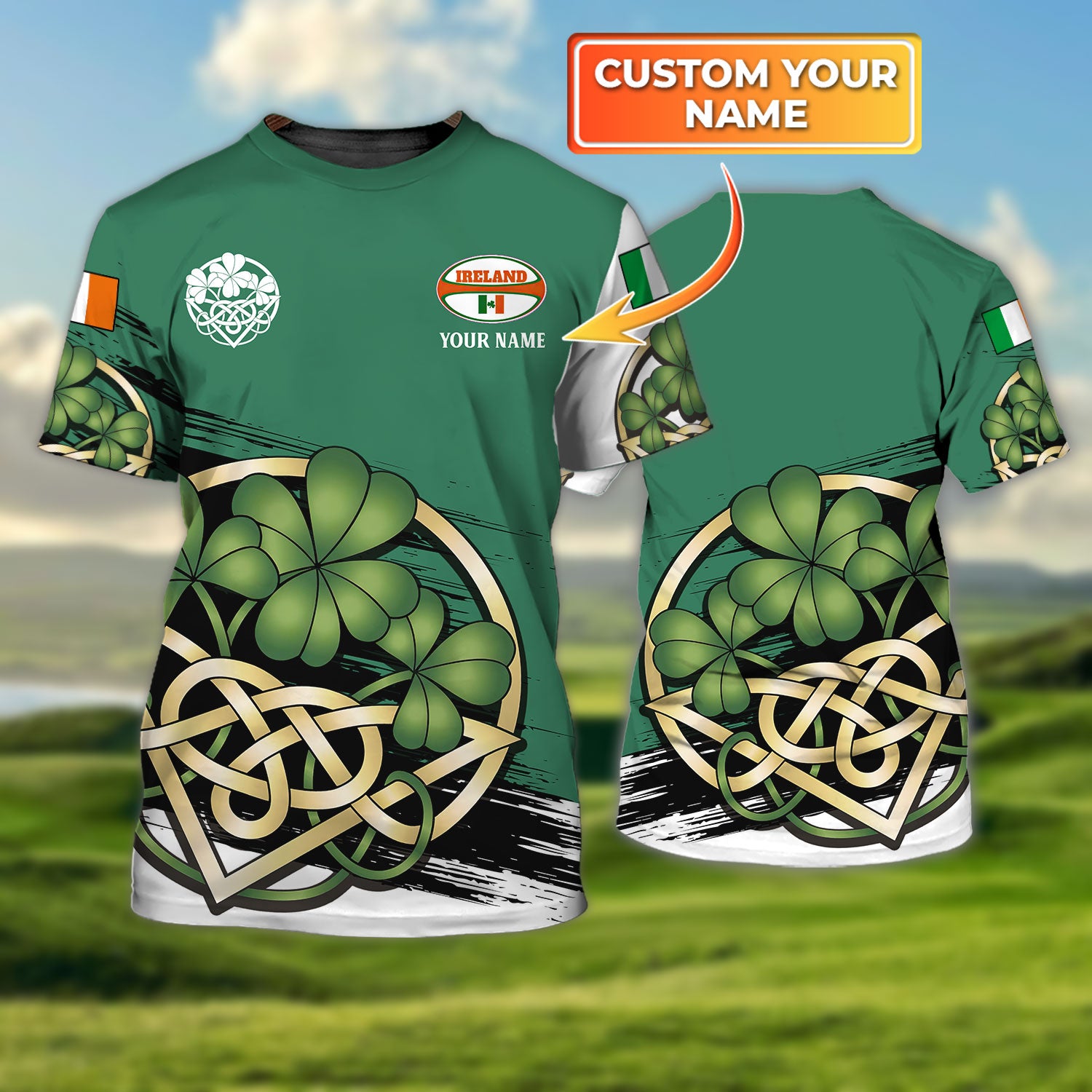 Ireland- Rugby Style - Personalized Name 3D Tshirt  - T2K - 560