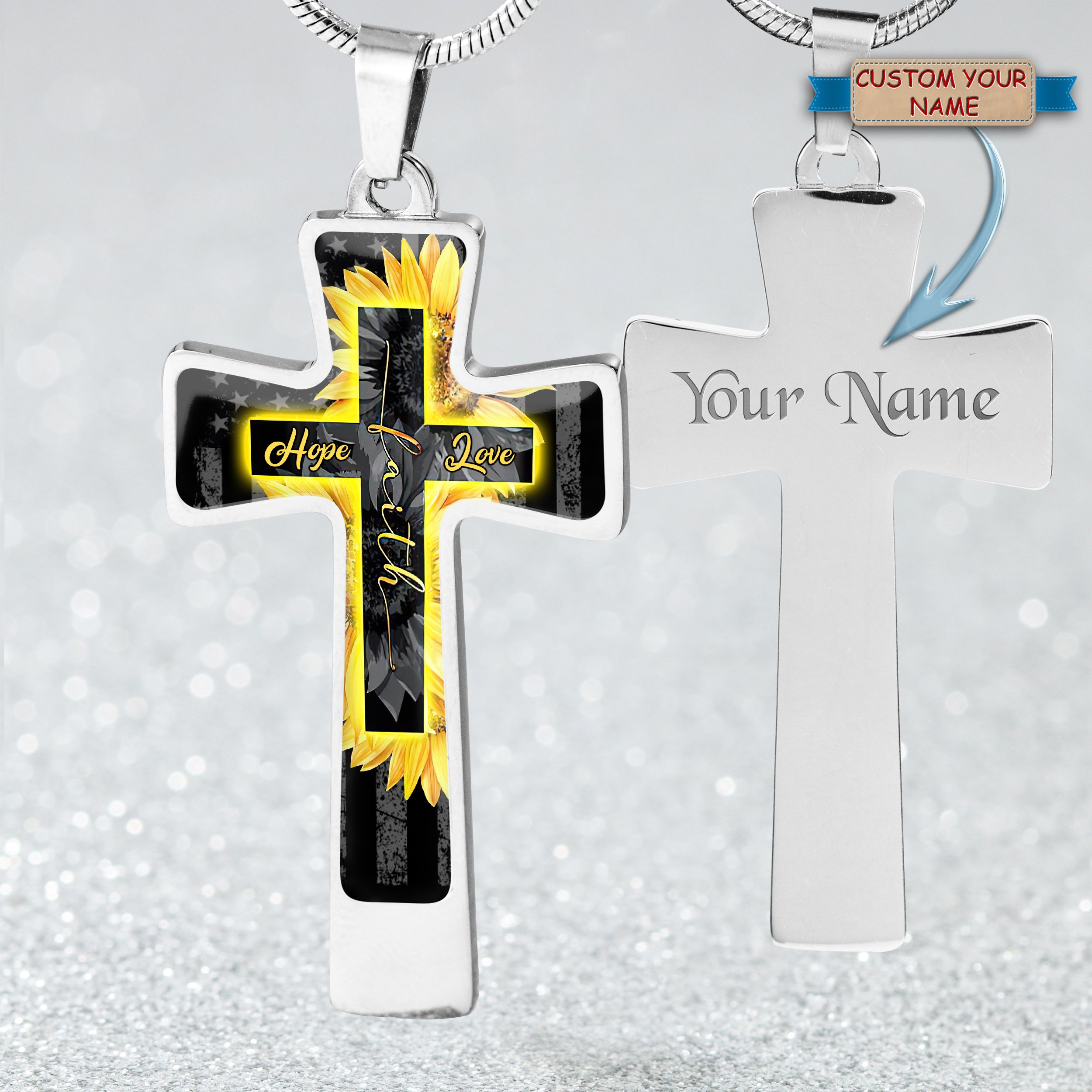 Custom Cross Necklace - Faith Hope Love- HN95
