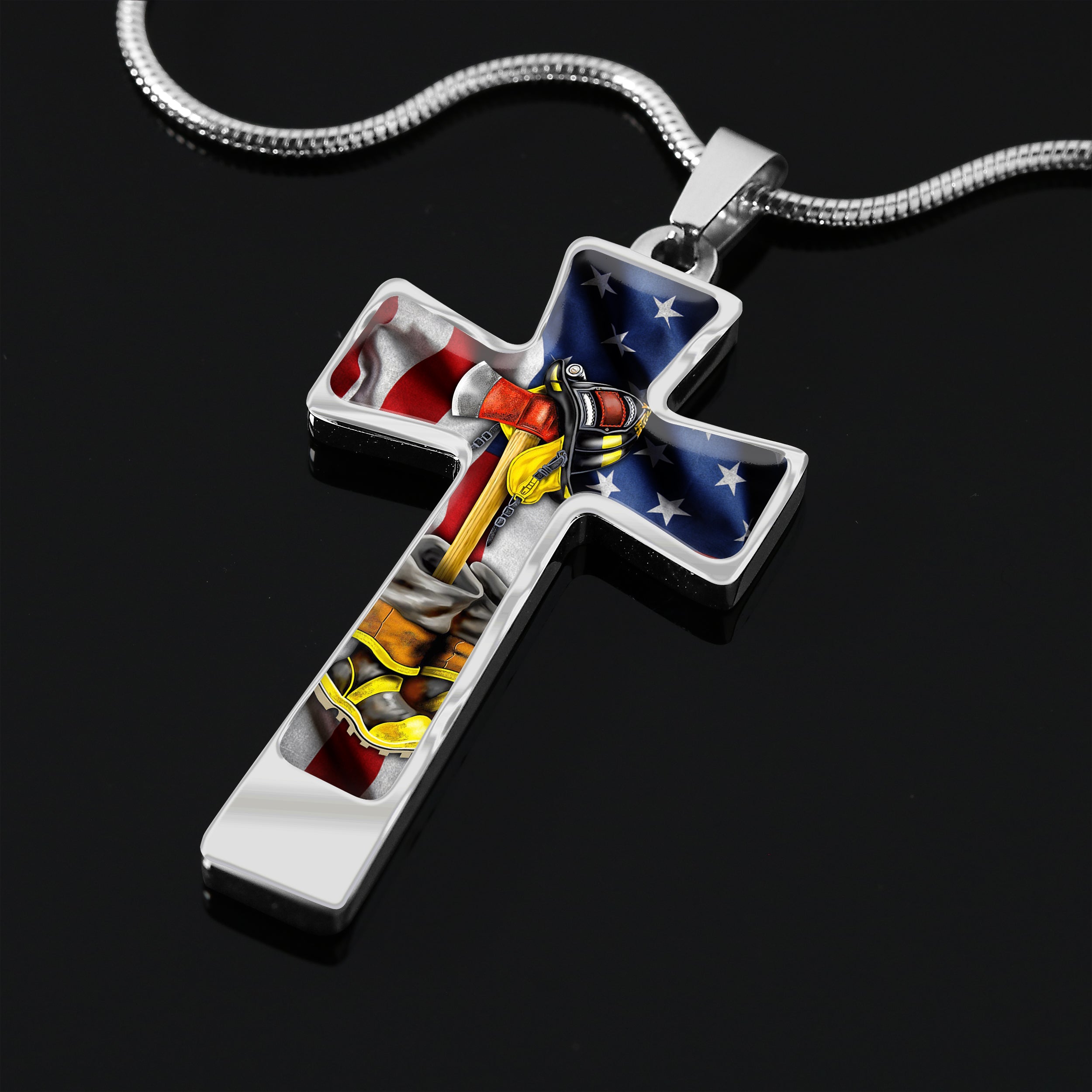 Custom Cross Necklace  - Firefighter - H9h3-428