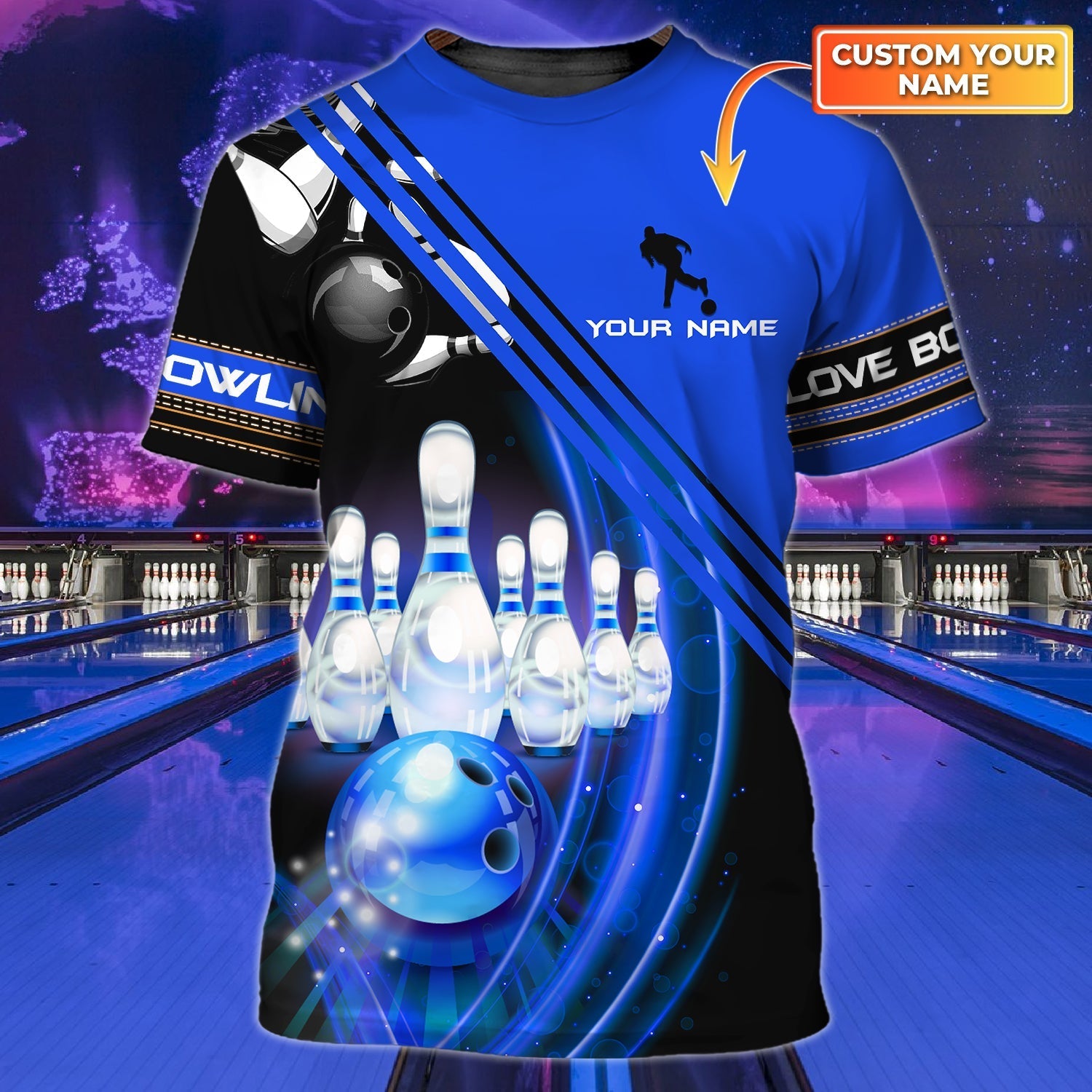 Bowling, Personalized Name 3D T Shirt 02, QB95