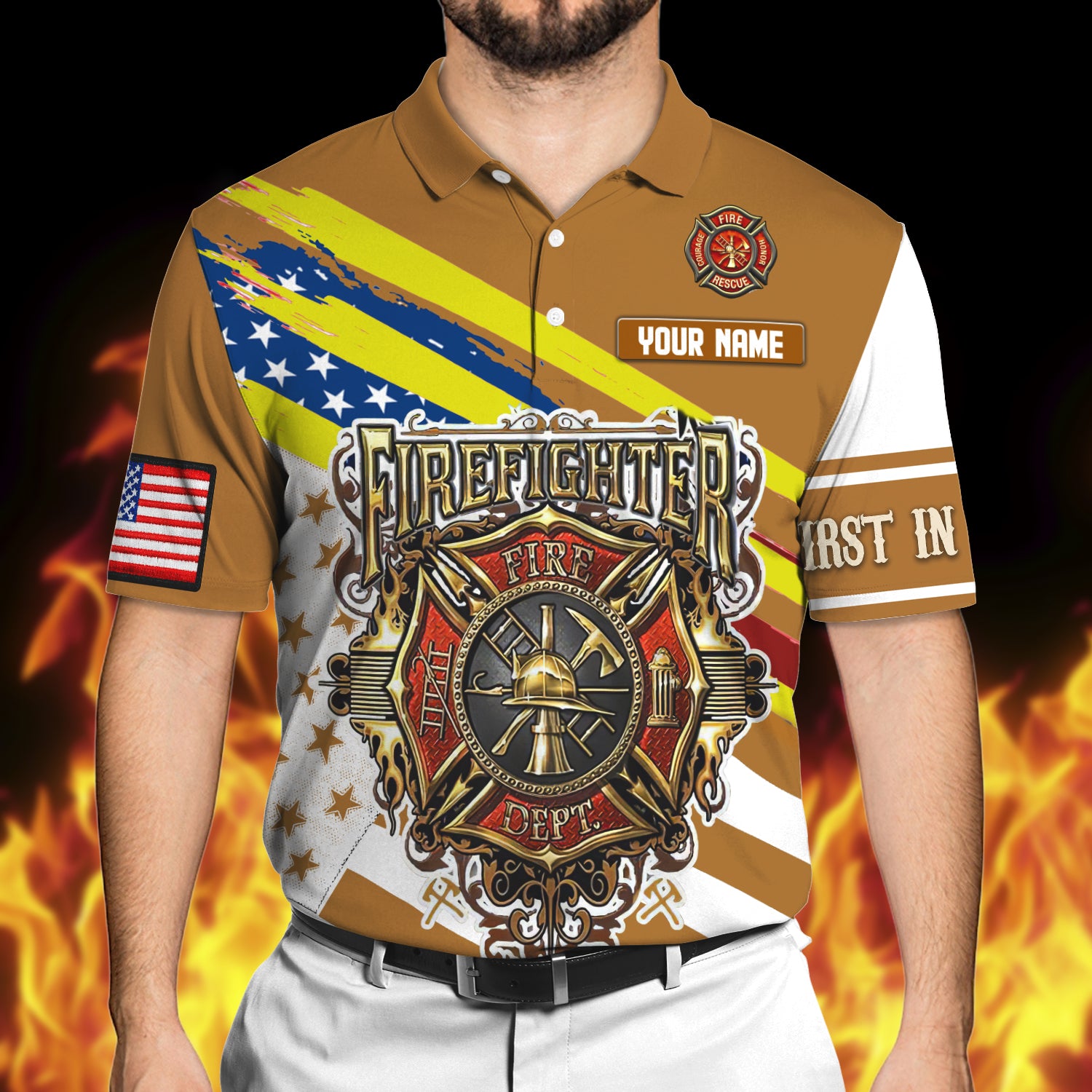 Customized Polo shirt-us firefighter-HTV