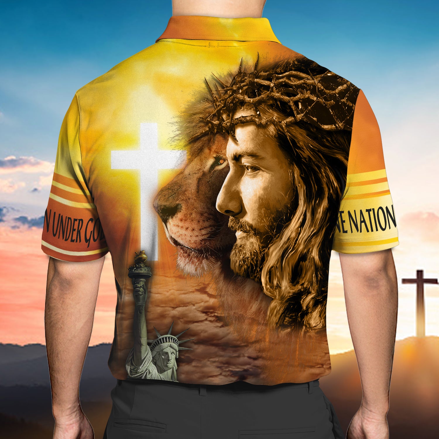 Customized Polo Shirt-One nation under god-HTV