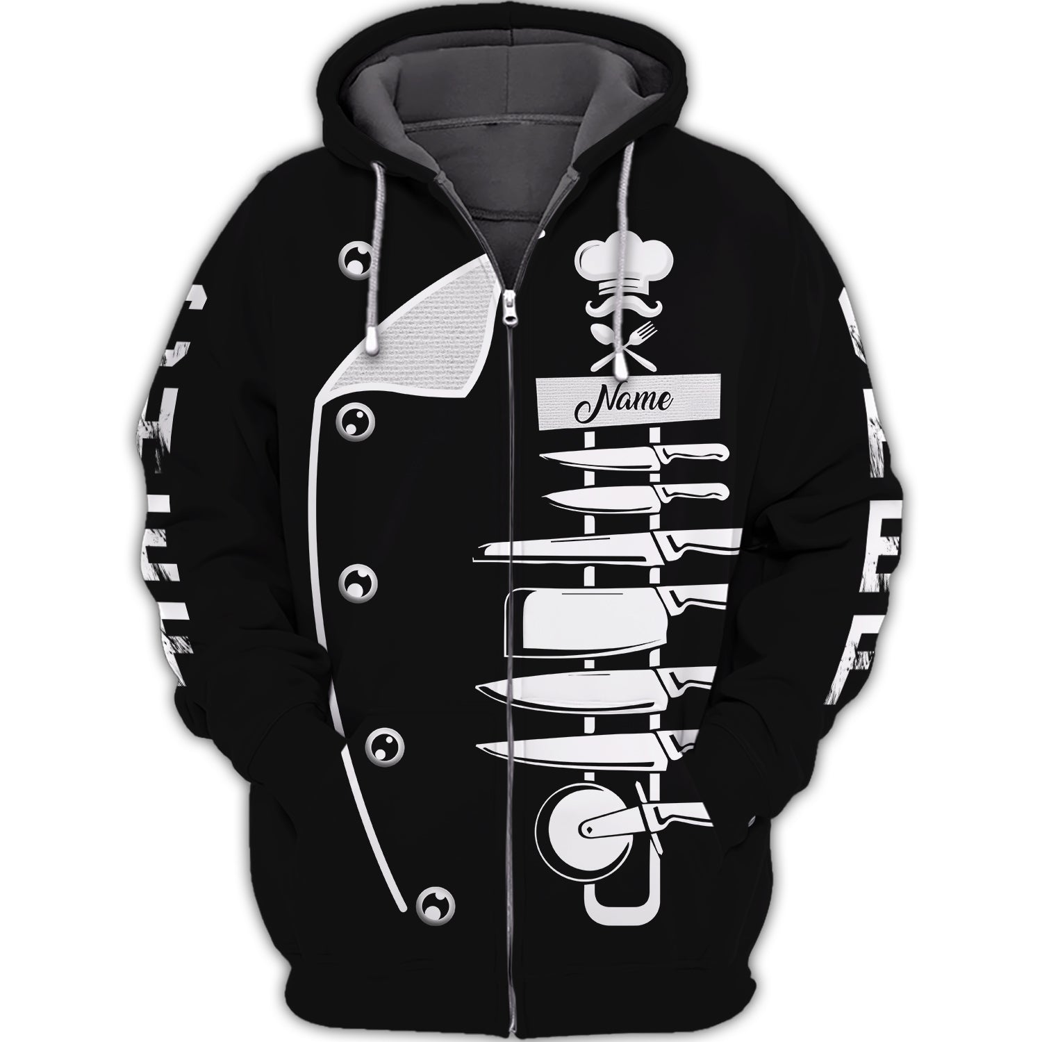 Chef, Cook, Cooking Lovers, Personalized Name 3D Zipper Hoodie 02