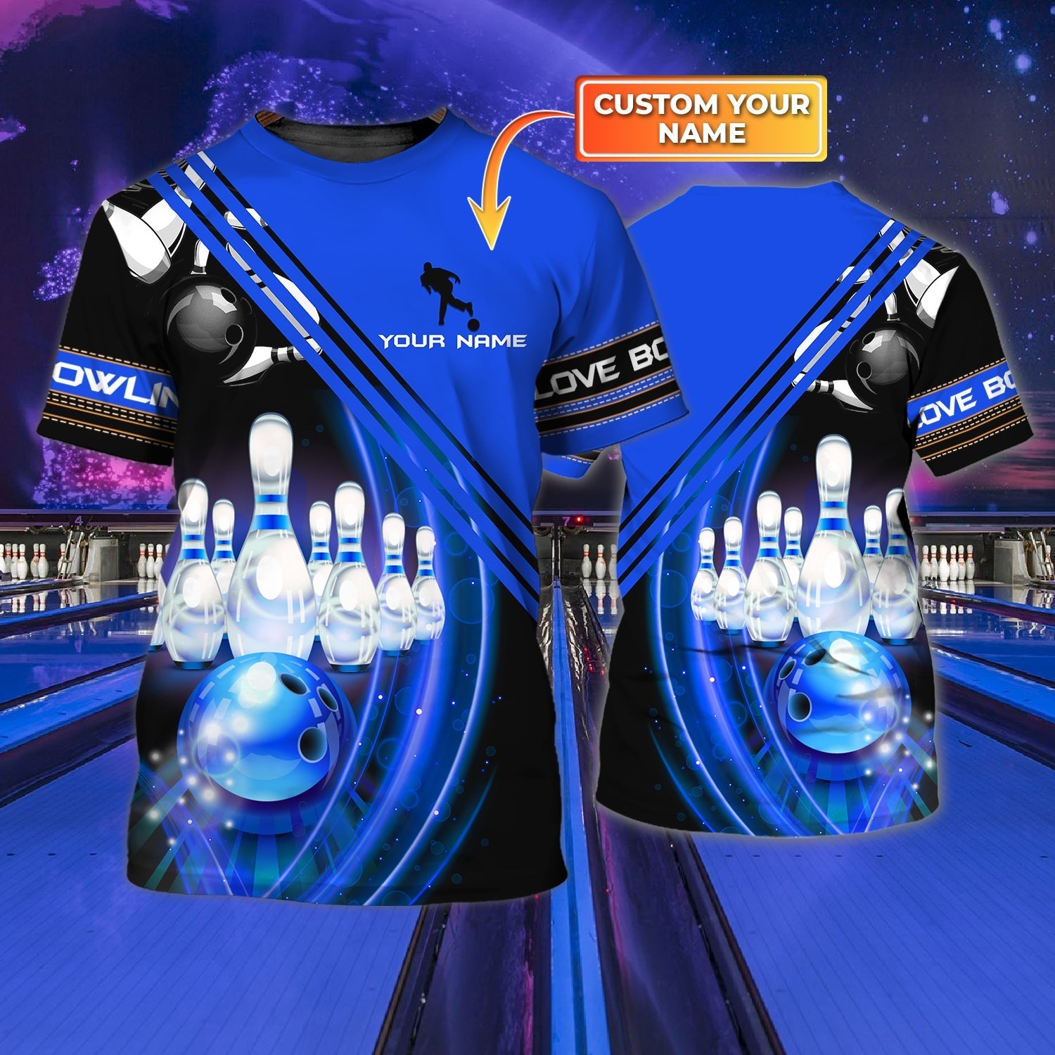 Bowling, Personalized Name 3D T Shirt 02, QB95