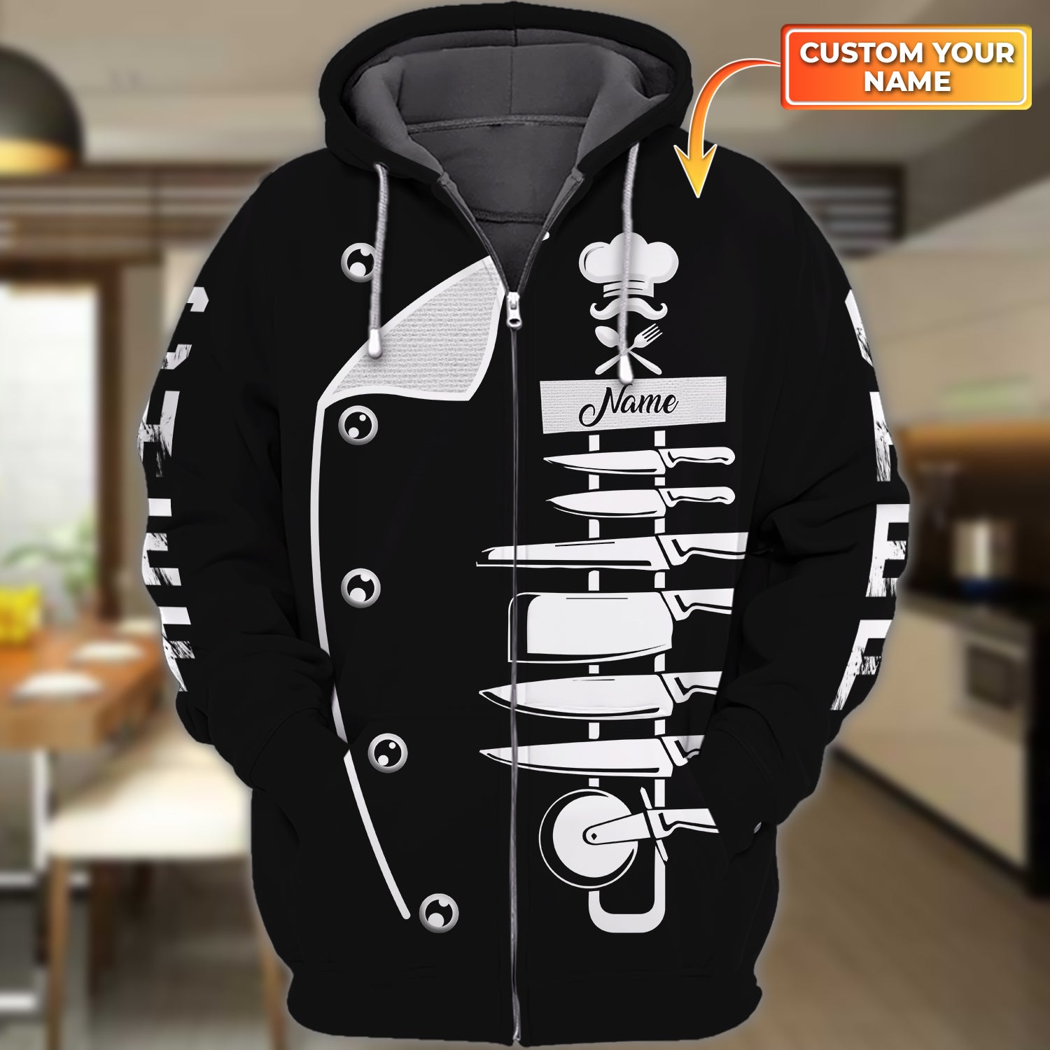 Chef, Cook, Cooking Lovers, Personalized Name 3D Zipper Hoodie 02