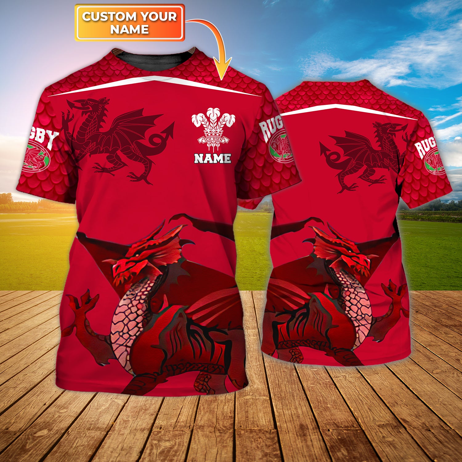 Wales Rugby 2 - Red Dragon - Personalized Name 3D Tshirt - 558