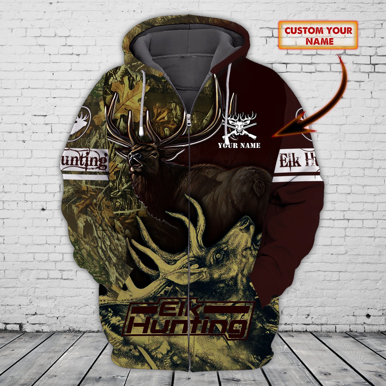 Elk Hunting - Personalized Name 3D Zipper hoodie - QB95
