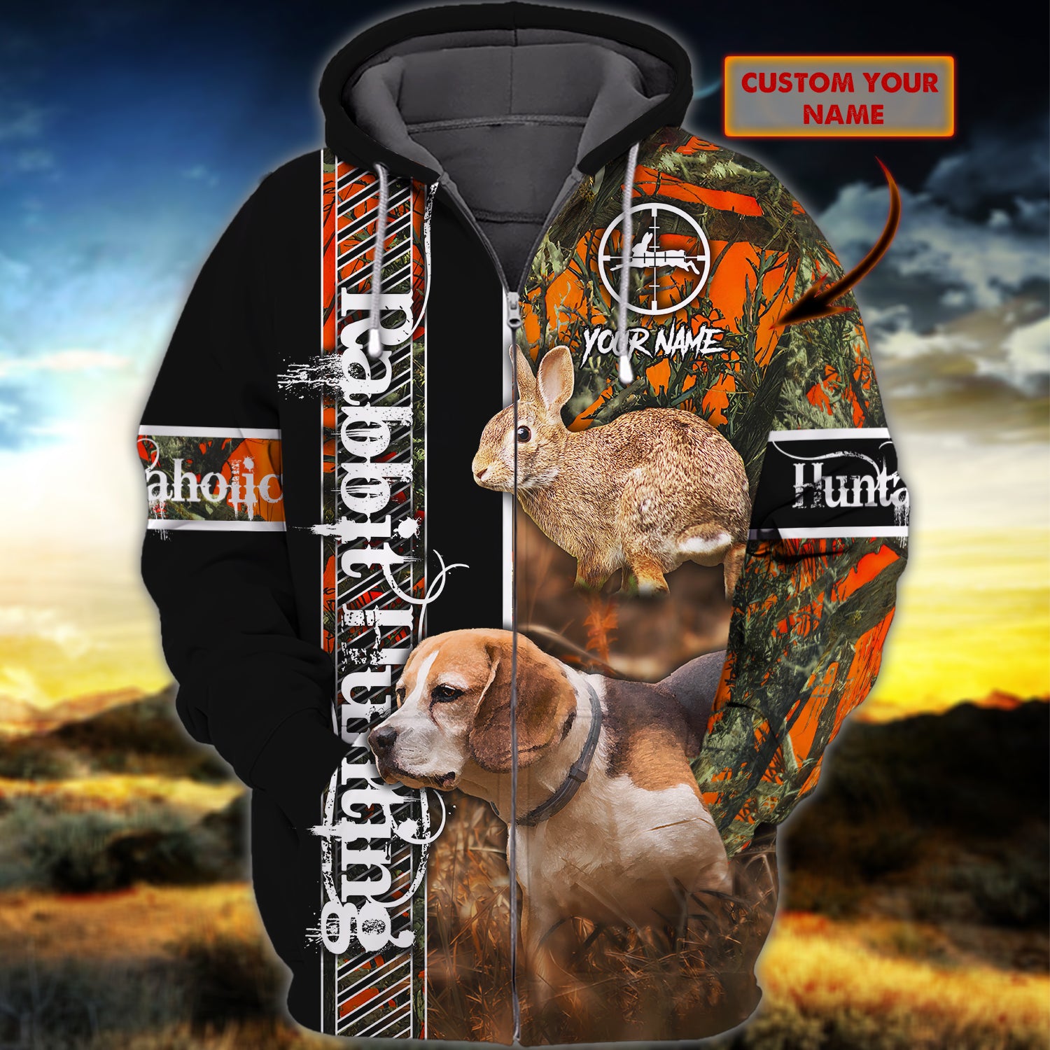 Rabbit Hunting - Beagle - Personalized Name 3D 3D Zipper Hoodie 29 - Nvc97